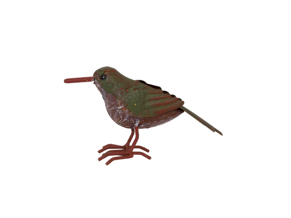 Oiseau métal gris et vert 18 x 4.5 x 10 cm