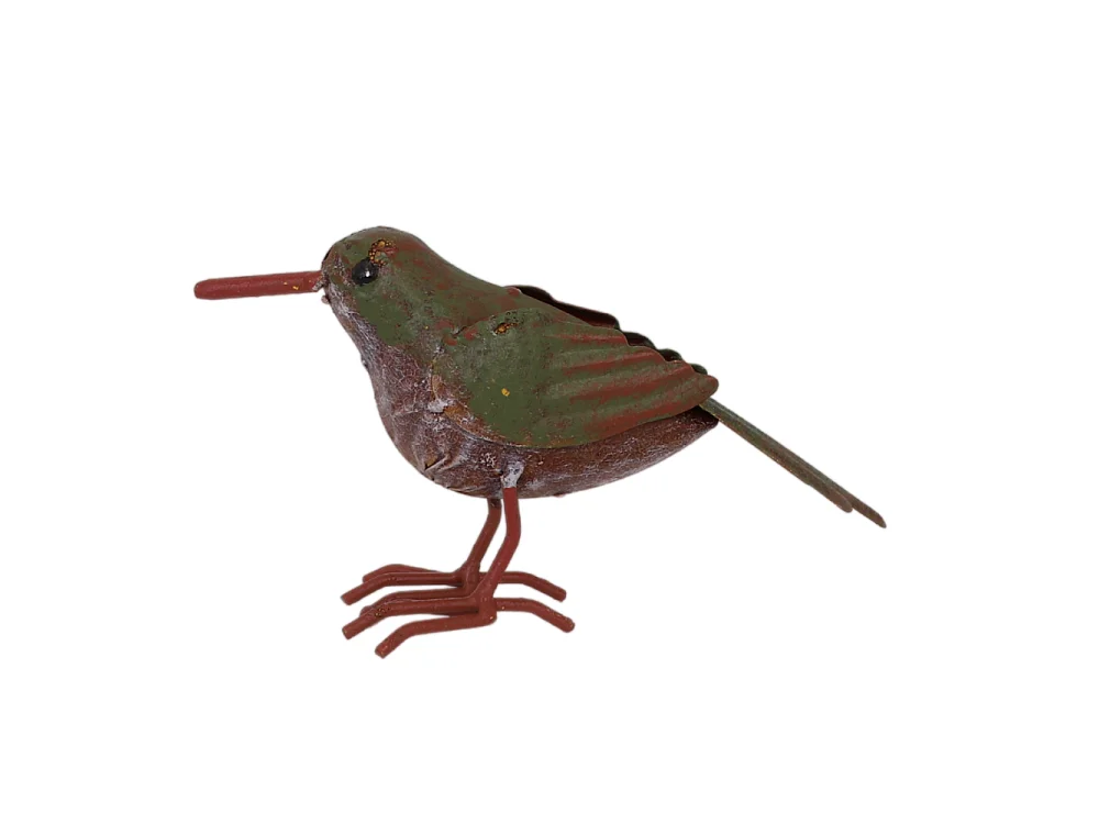 ° Oiseau métal gris et vert 18 x 4.5 x 10 cm