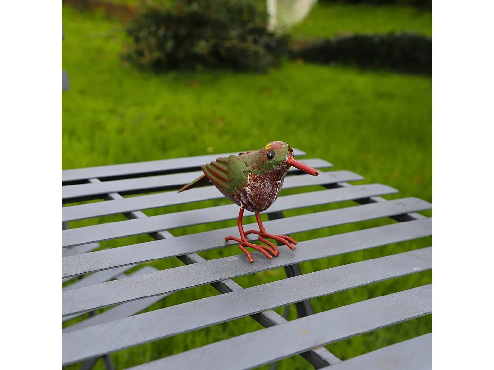 ° Oiseau métal gris et vert 18 x 4.5 x 10 cm