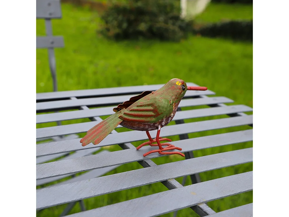 ° Oiseau métal gris et vert 18 x 4.5 x 10 cm