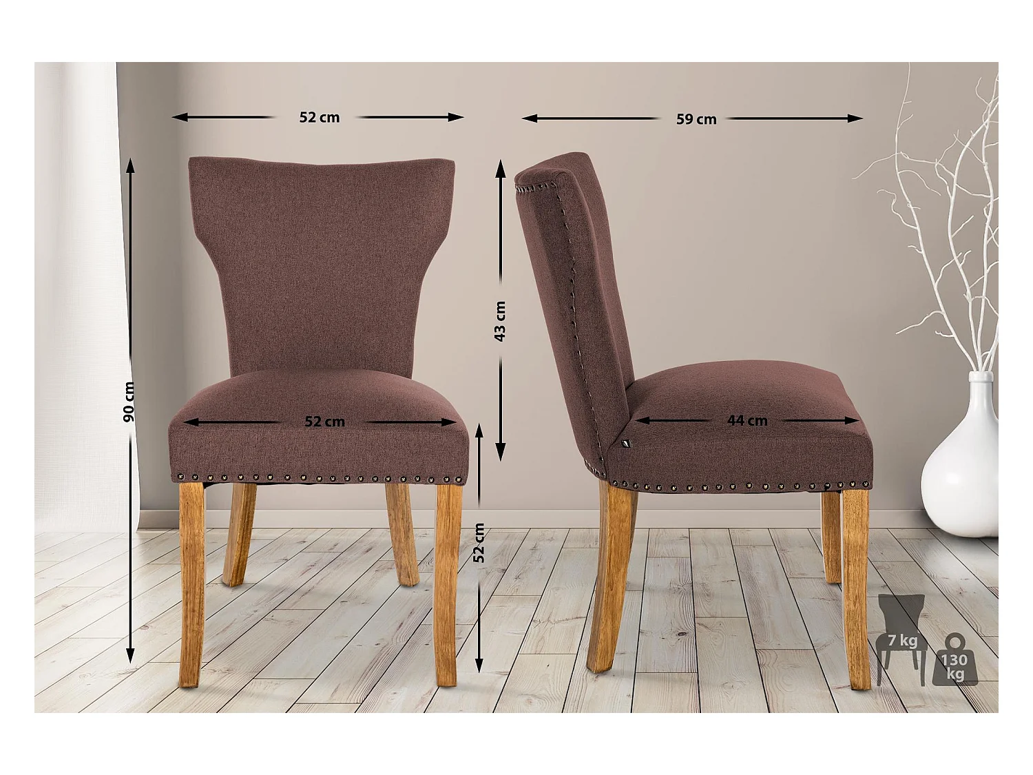 chaise salle à manger - Tissu & Antique clair - Marron - Zadar