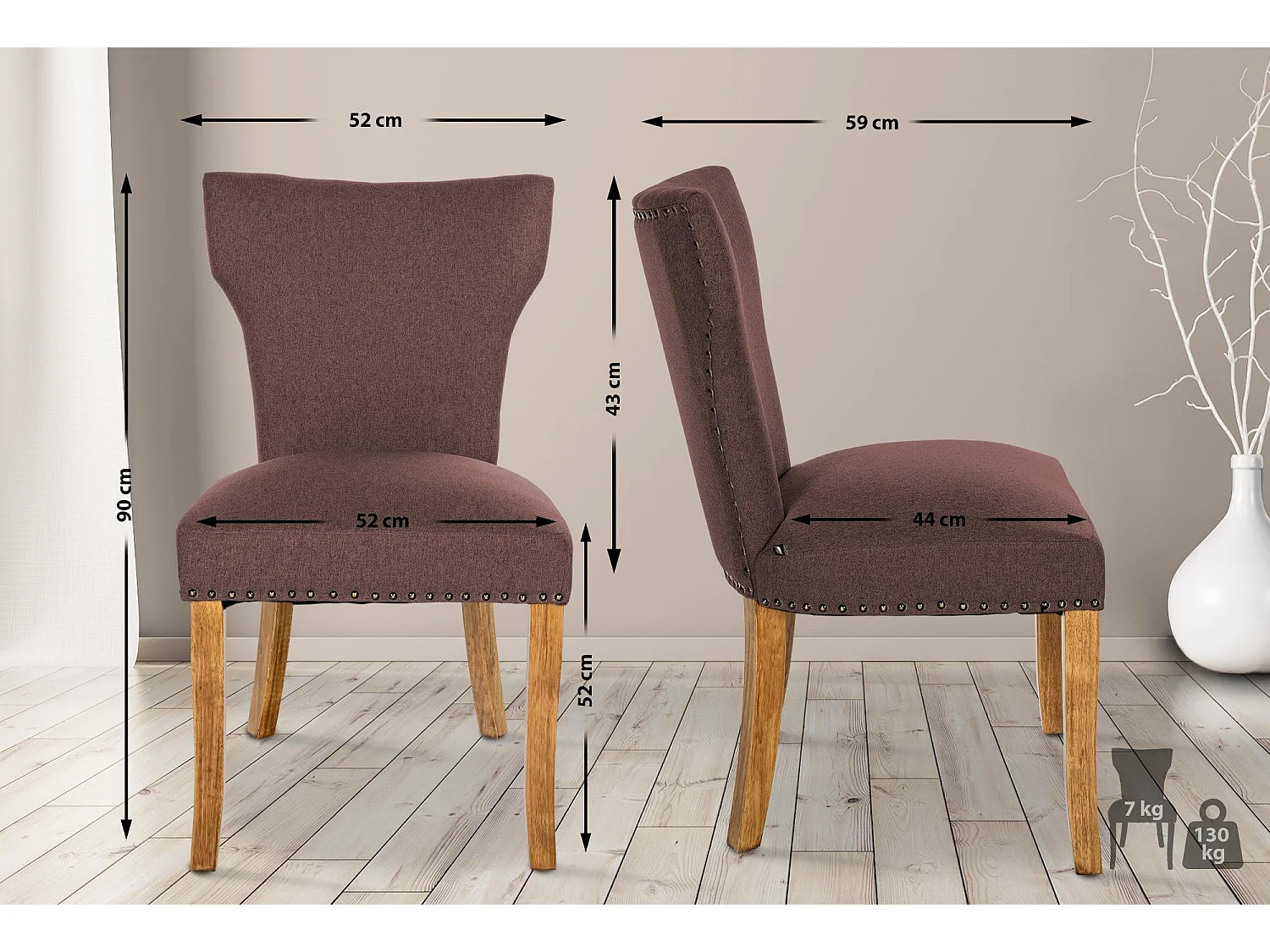 chaise salle à manger - Tissu & Antique clair - Marron - Zadar