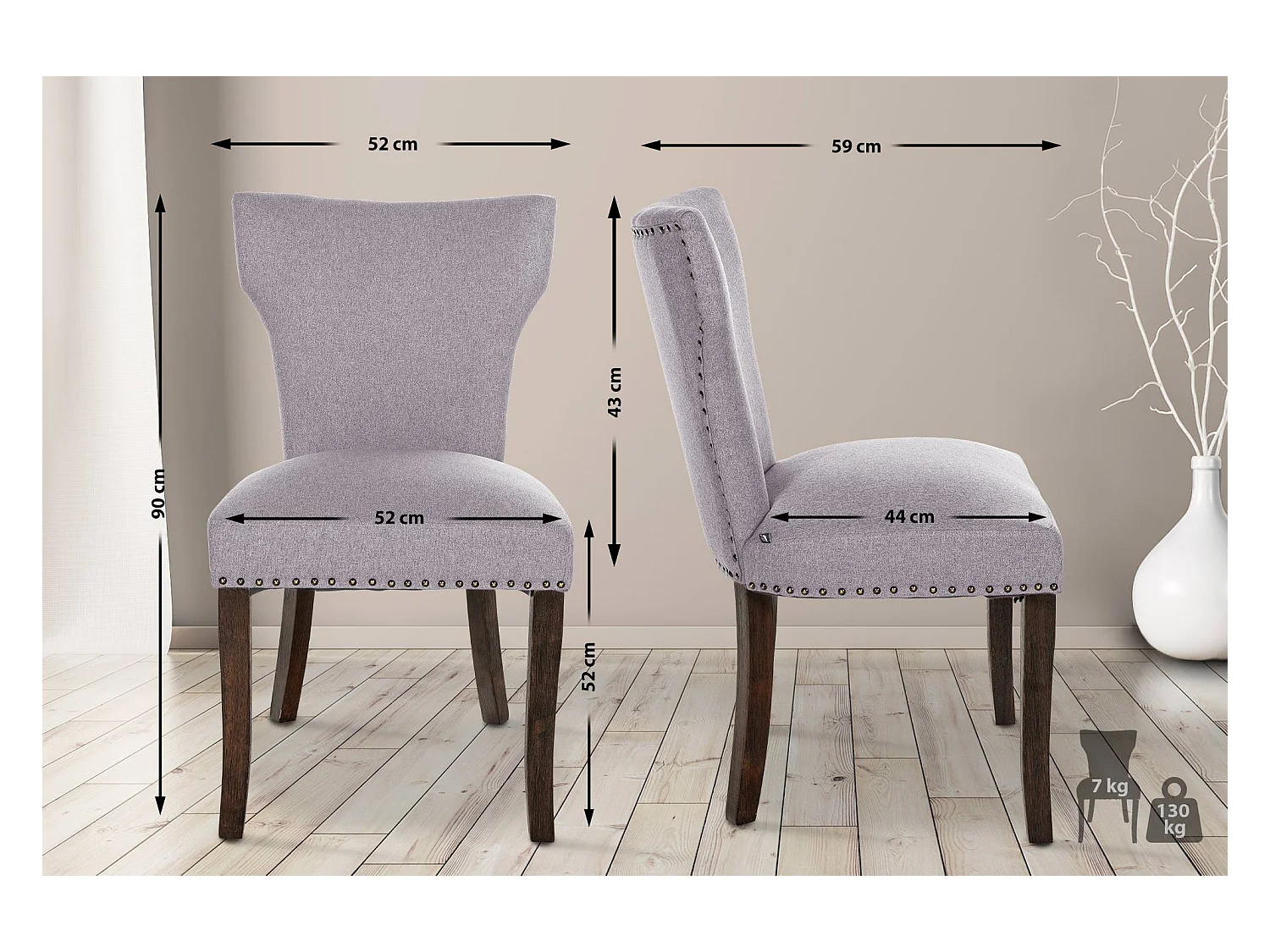 Lot de 2  chaise salle à manger - Tissu & Antique foncé - Gris - Zadar