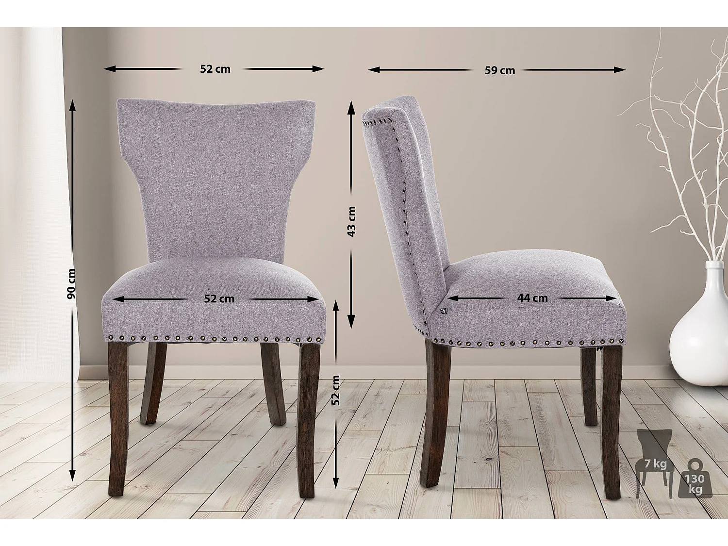 Lot de 2  chaise salle à manger - Tissu & Antique foncé - Gris - Zadar