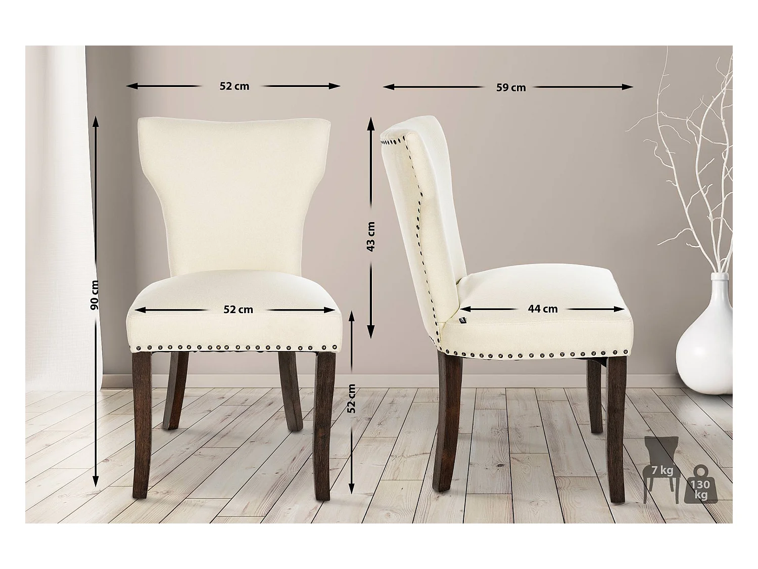 Lot de 2  chaise salle à manger - Tissu & Antique foncé - Crème - Zadar