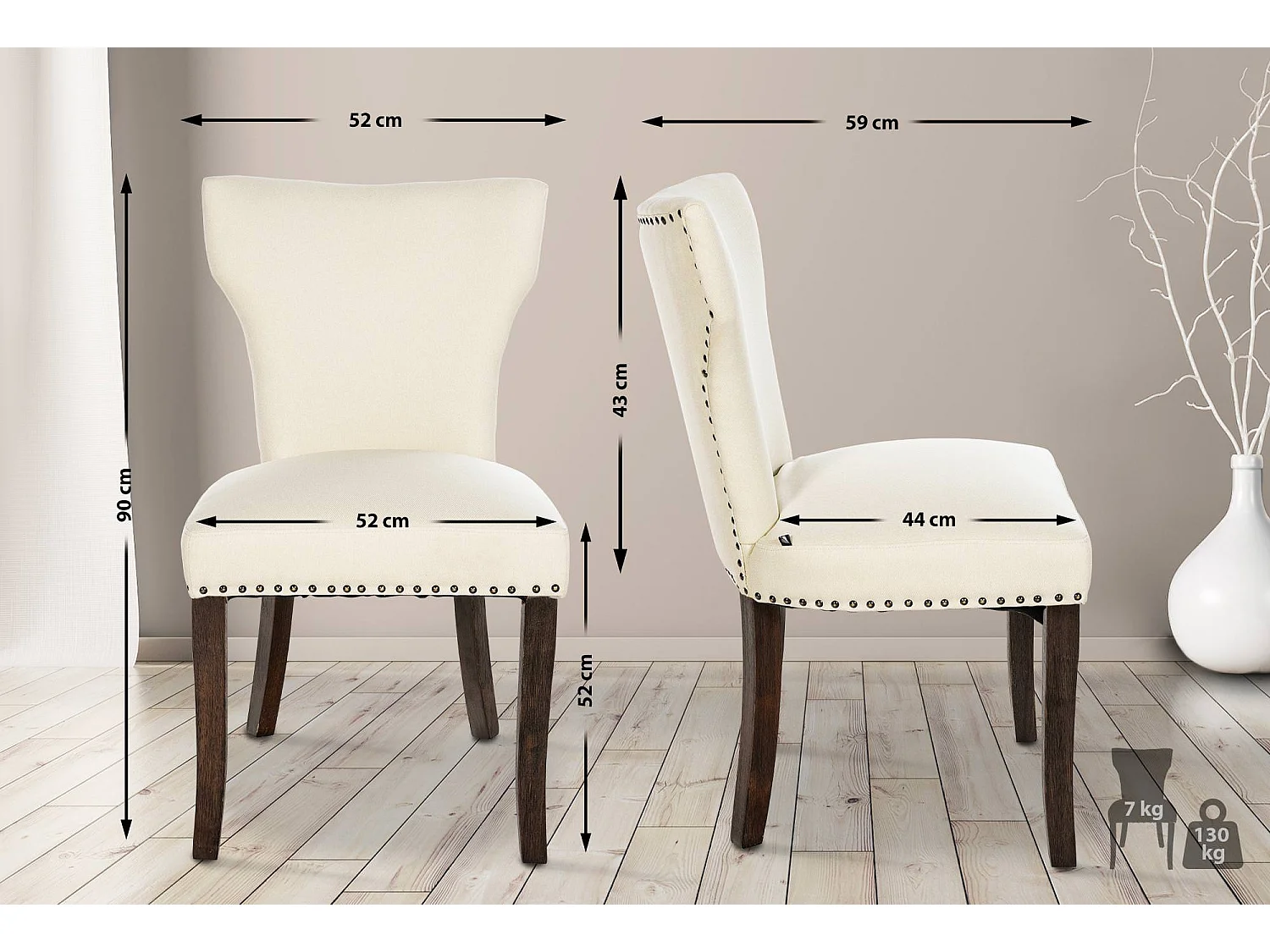 Lot de 2  chaise salle à manger - Tissu & Antique foncé - Crème - Zadar