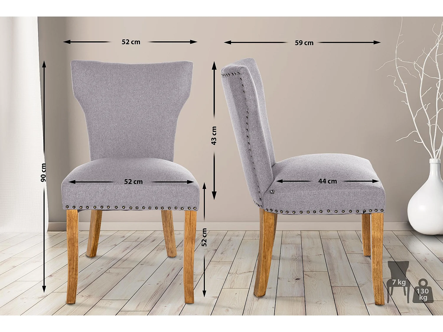 chaise salle à manger - Tissu & Antique clair - Gris - Zadar