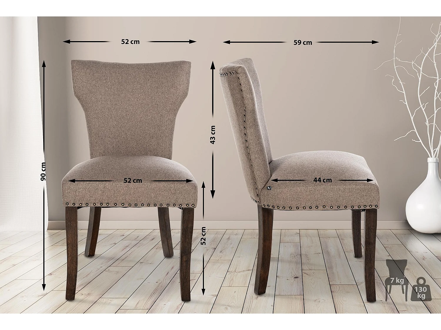 chaise salle à manger - Tissu & Antique foncé - Taupe - Zadar