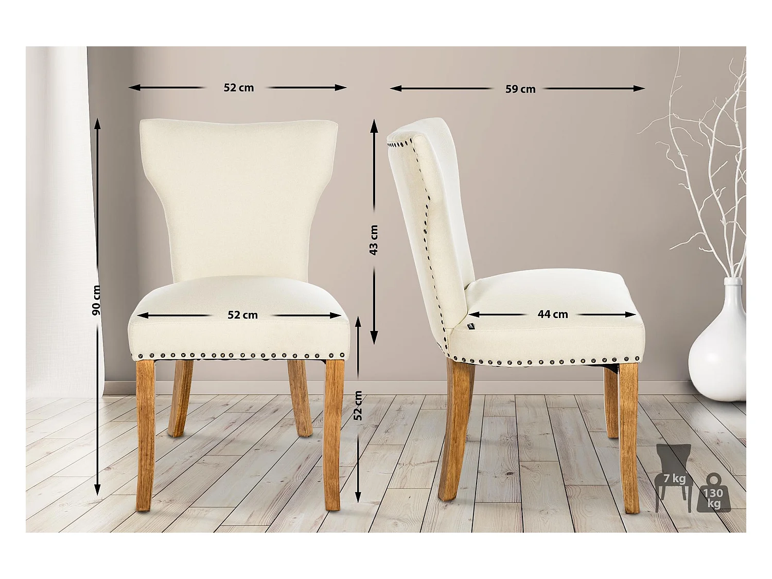 chaise salle à manger - Tissu & Antique clair - Crème - Zadar