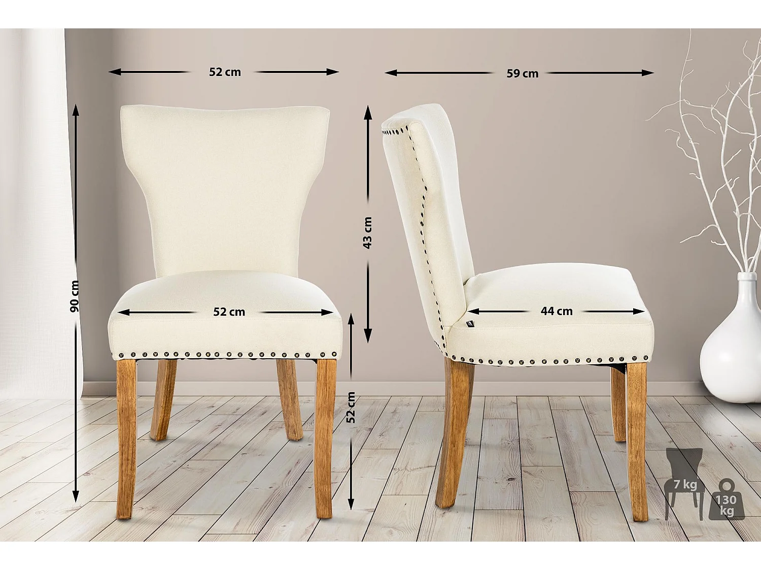 chaise salle à manger - Tissu & Antique clair - Crème - Zadar