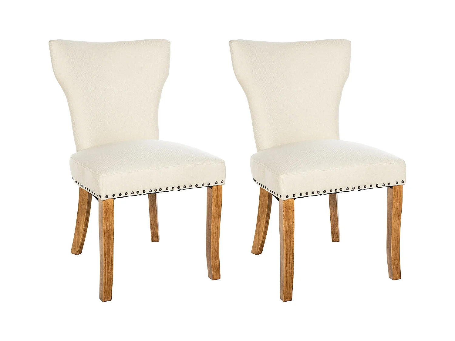Lot de 2  chaise salle à manger - Tissu & Antique clair - Crème - Zadar