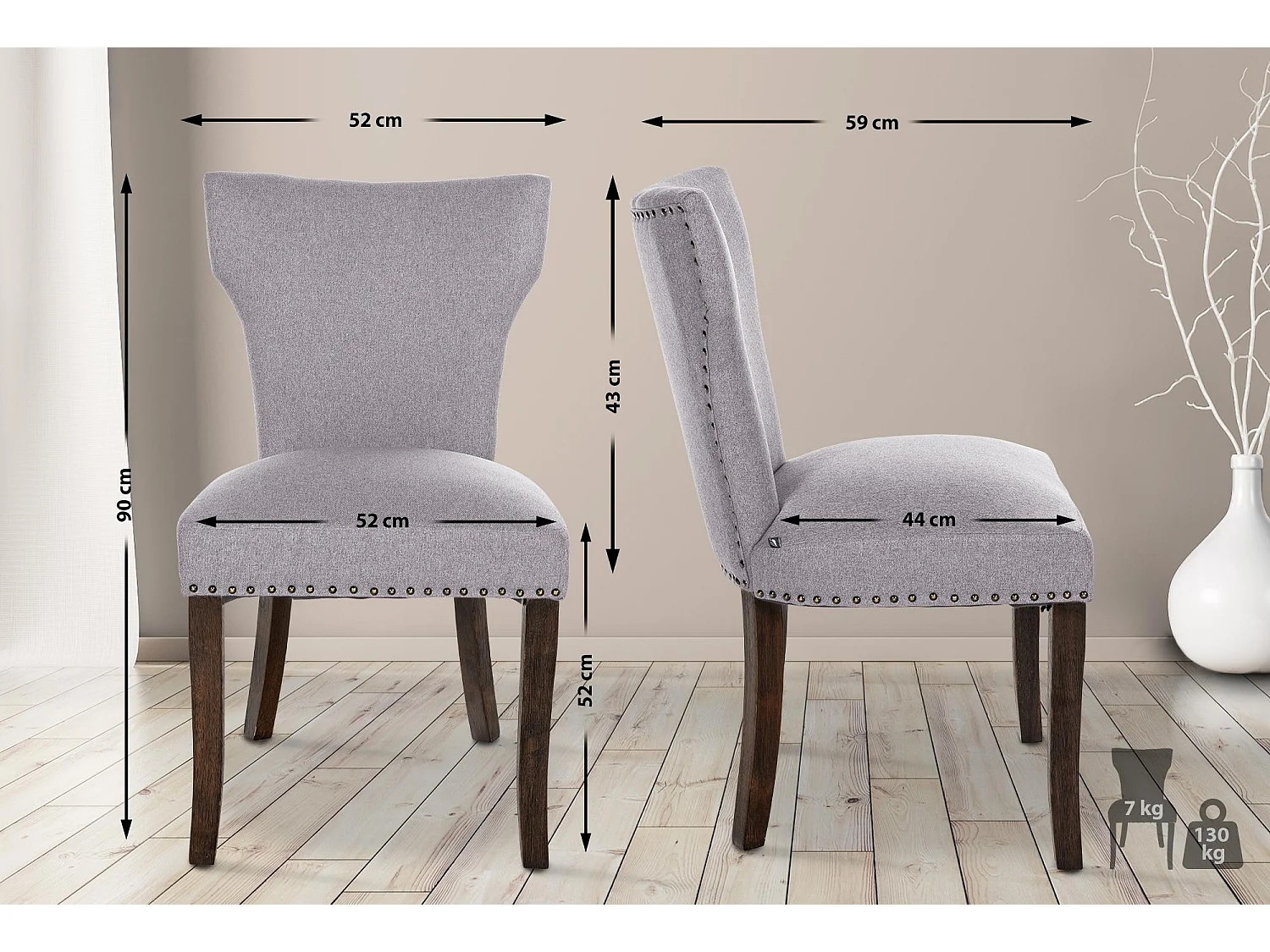 chaise salle à manger - Tissu & Antique foncé - Gris - Zadar