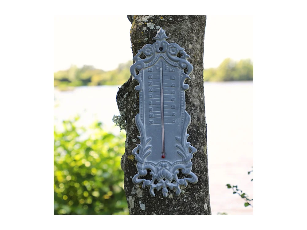 Grand thermomètre extérieur décoratif vintage fonte grise 37cm
