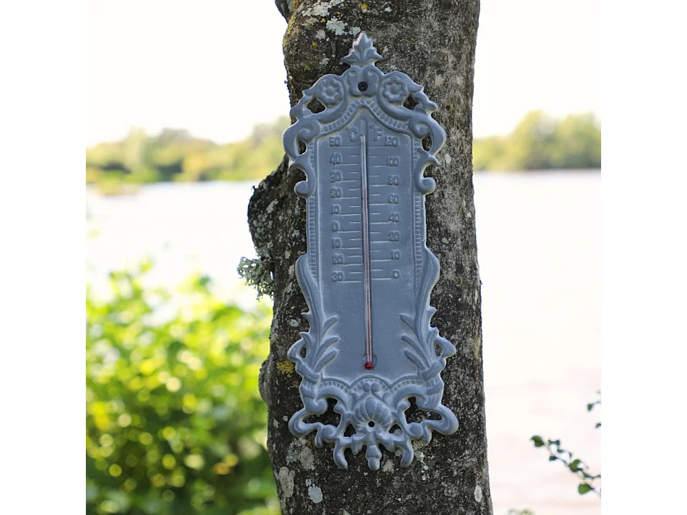 Grand thermomètre extérieur décoratif vintage fonte grise 37cm