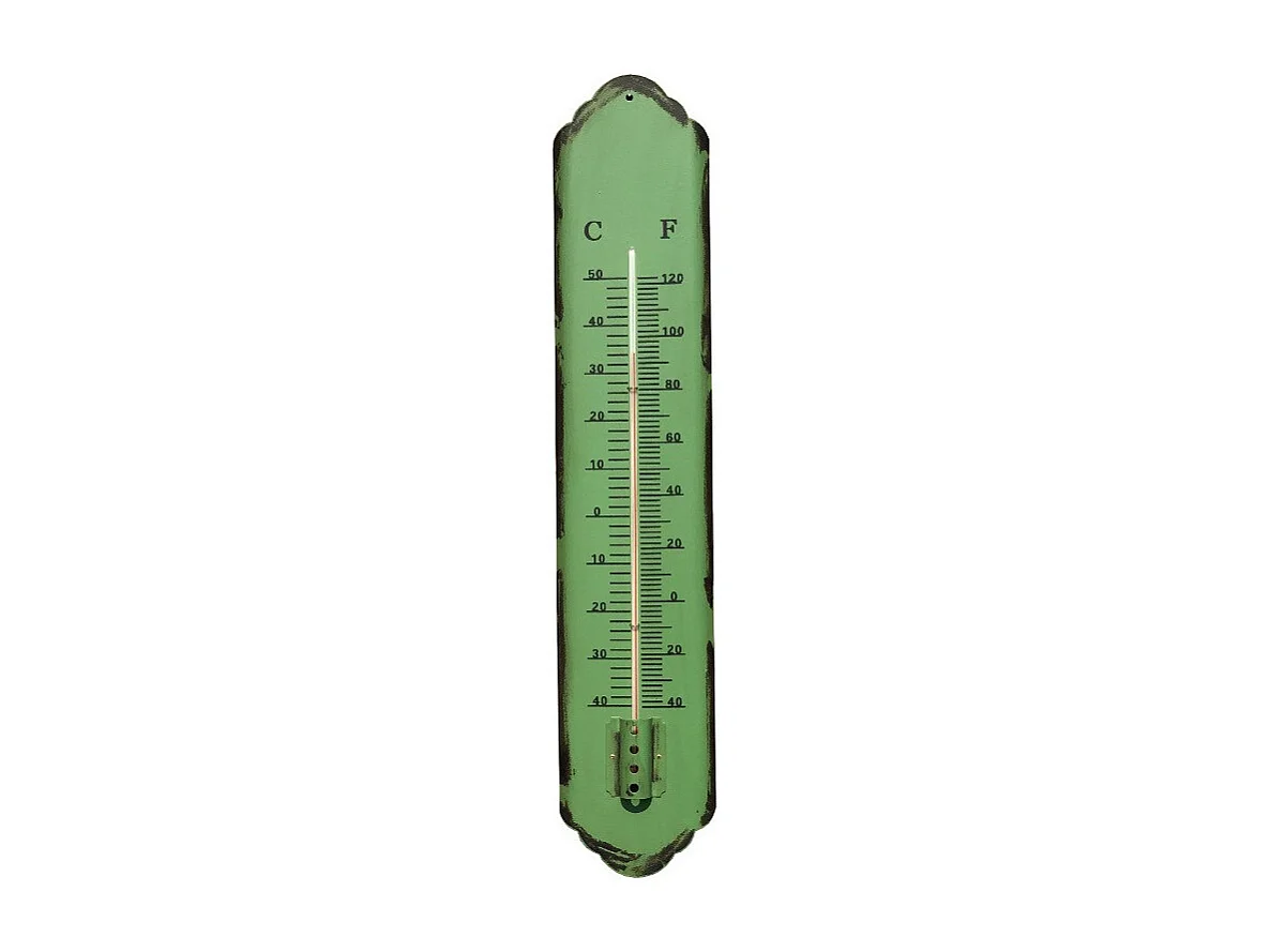 Grand thermomètre extérieur décoratif vintage jardin métal vert 61cm