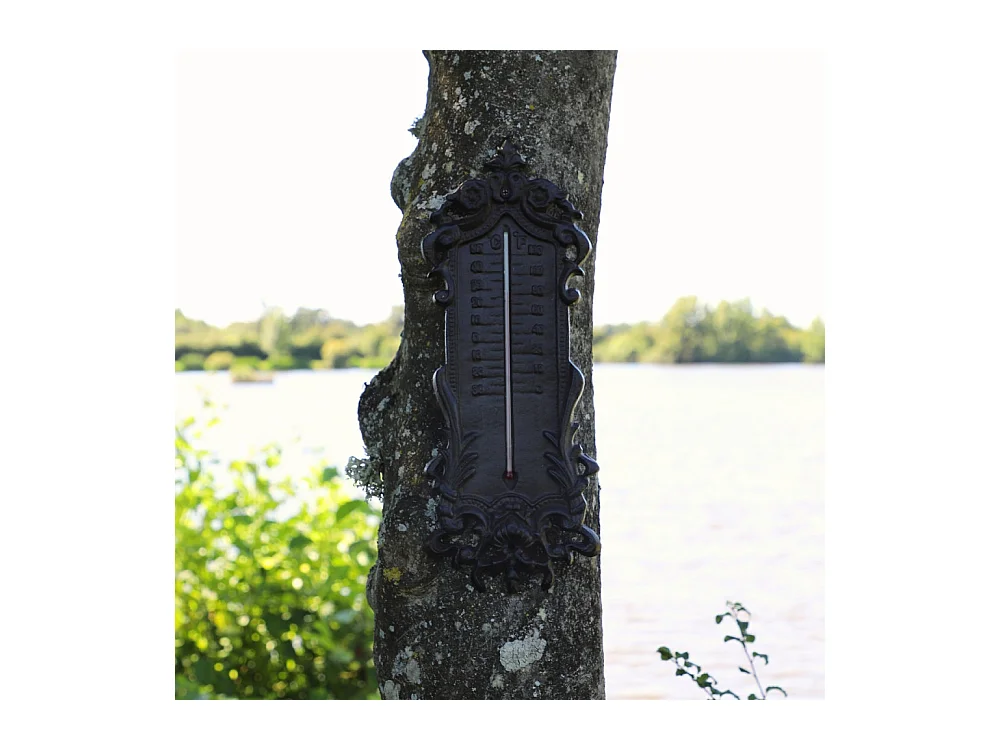 Grand thermomètre extérieur décoratif vintage fonte marron 37cm