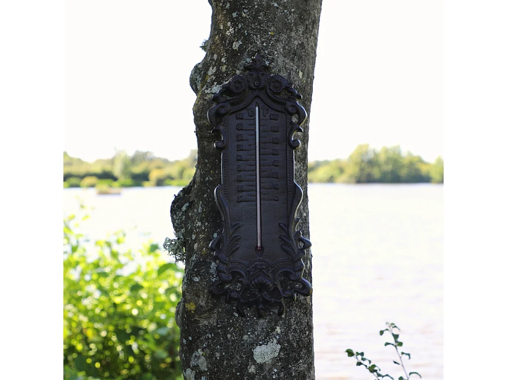 Grand thermomètre extérieur décoratif vintage fonte marron 37cm