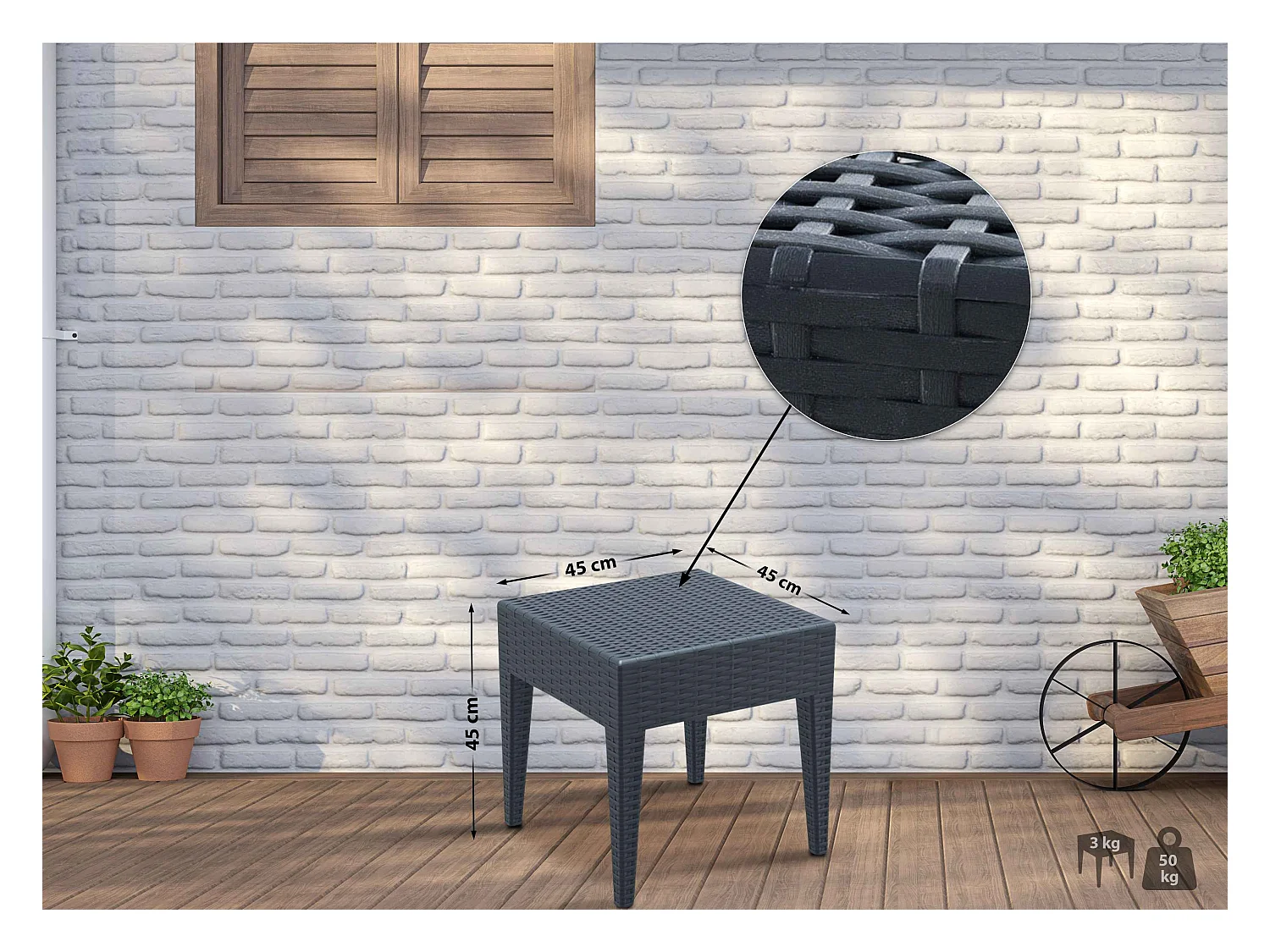 Table d'appoint - carré - Plastique - 45 x 45 cm - Gris foncé - Miami