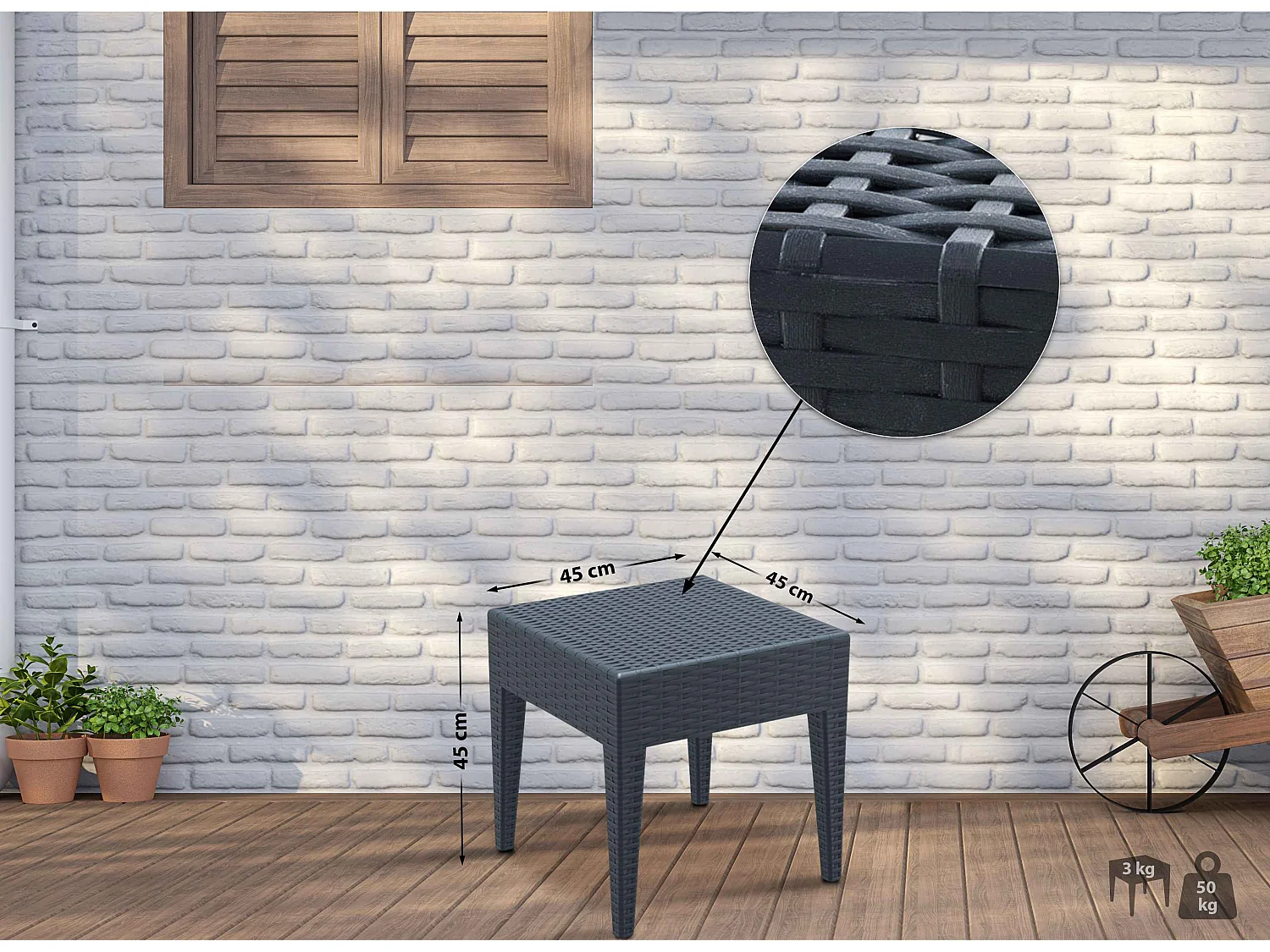 Table d'appoint - carré - Plastique - 45 x 45 cm - Gris foncé - Miami