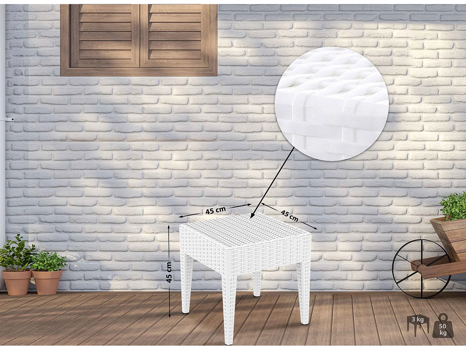 Table d'appoint - carré - Plastique - 45 x 45 cm - Blanc - Miami