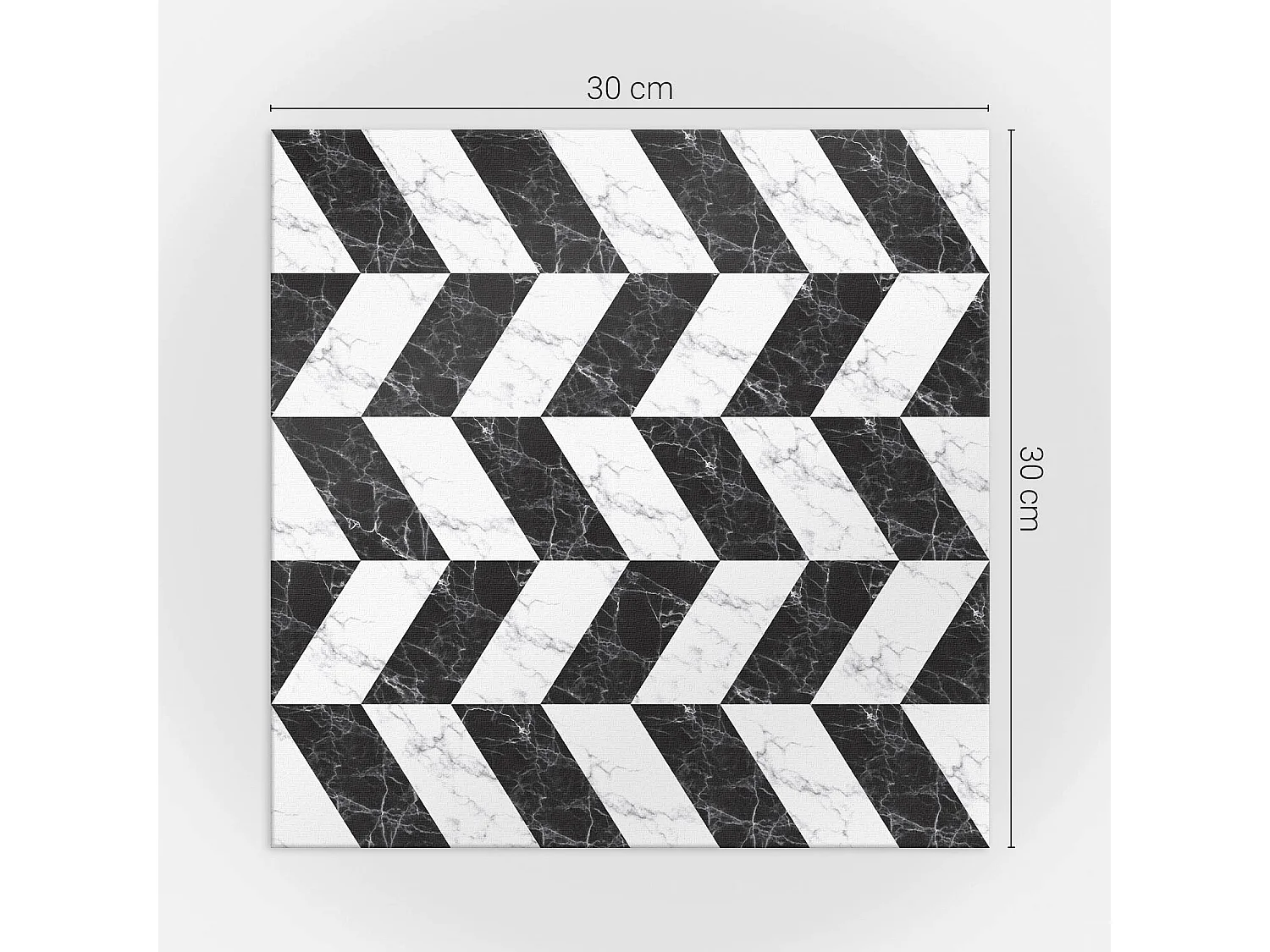 Carreaux autocollants PVC, Carrelage PVC adhésif - 9x30x30 - Motif à chevrons en marbre