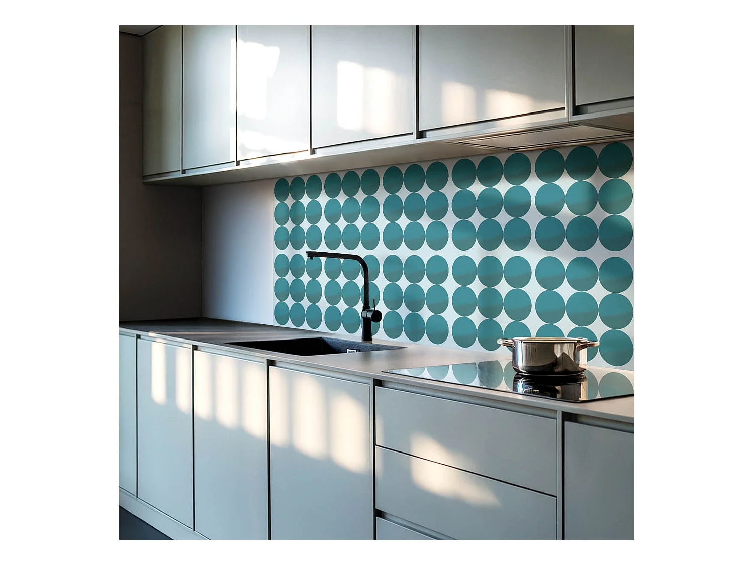 Carreaux autocollants PVC, Carrelage PVC adhésif - 9x30x30 - Disposition des cercles dans une grille