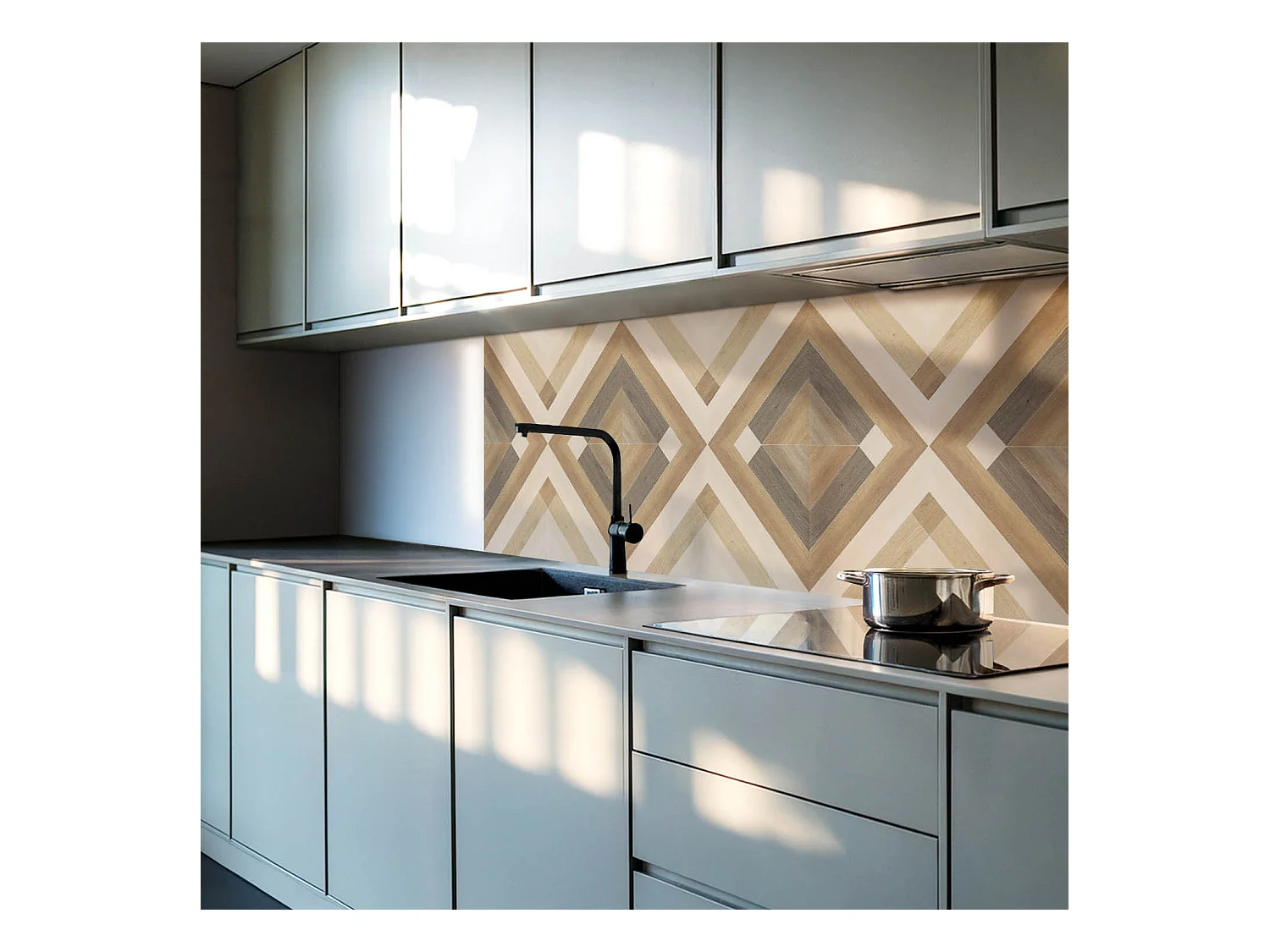 Wandpaneel selbstklebend, Wandverkleidung innen - 4 x 50 x 50 cm - Geometrisches Karomuster