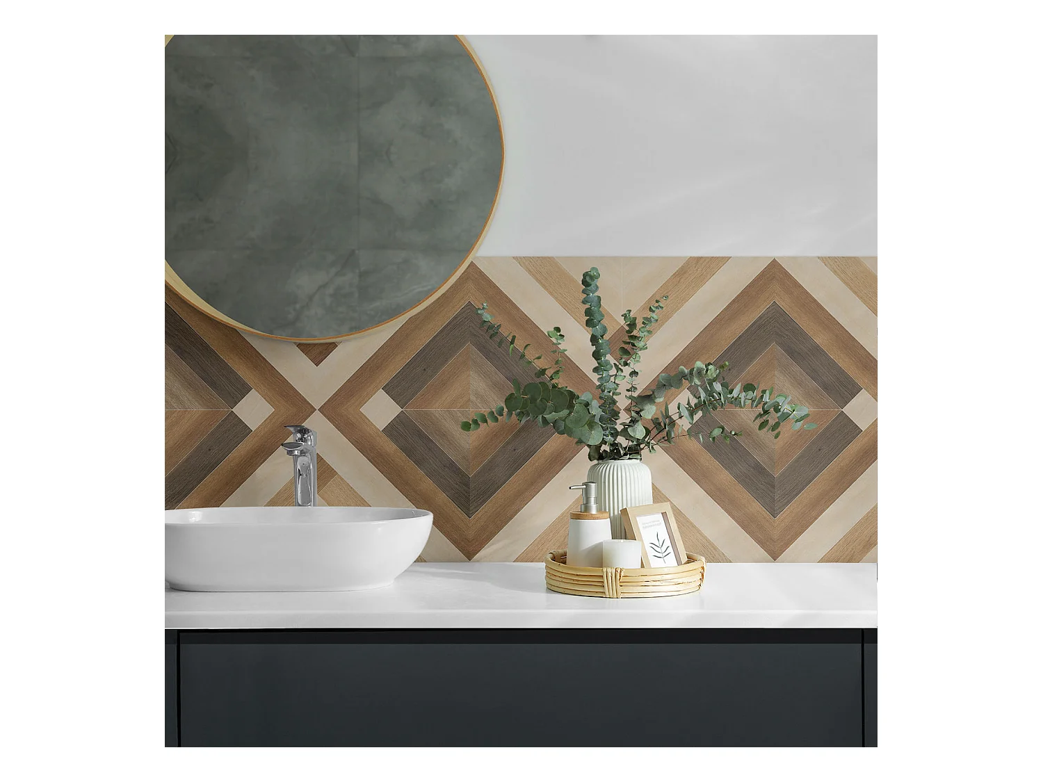 Wandpaneel selbstklebend, Wandverkleidung innen - 4 x 50 x 50 cm - Geometrisches Karomuster