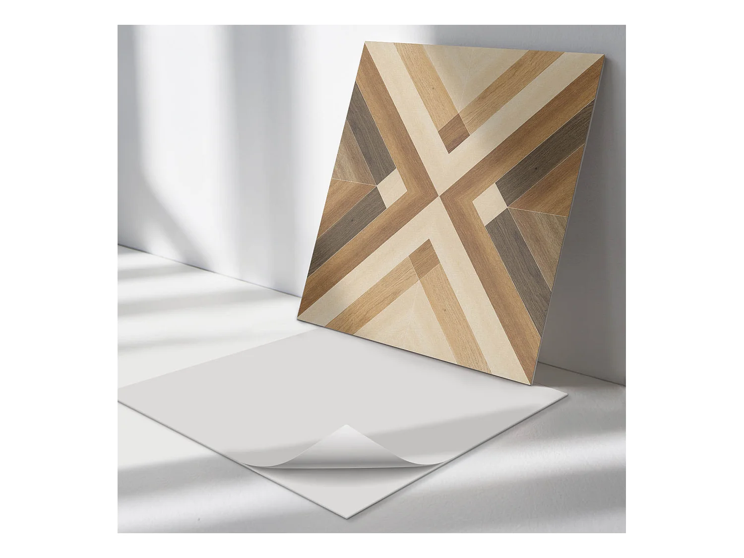 Panneaux muraux autocollants en vinyle imperméable - 4 x 50 x 50 cm - Motif à carreaux géométrique