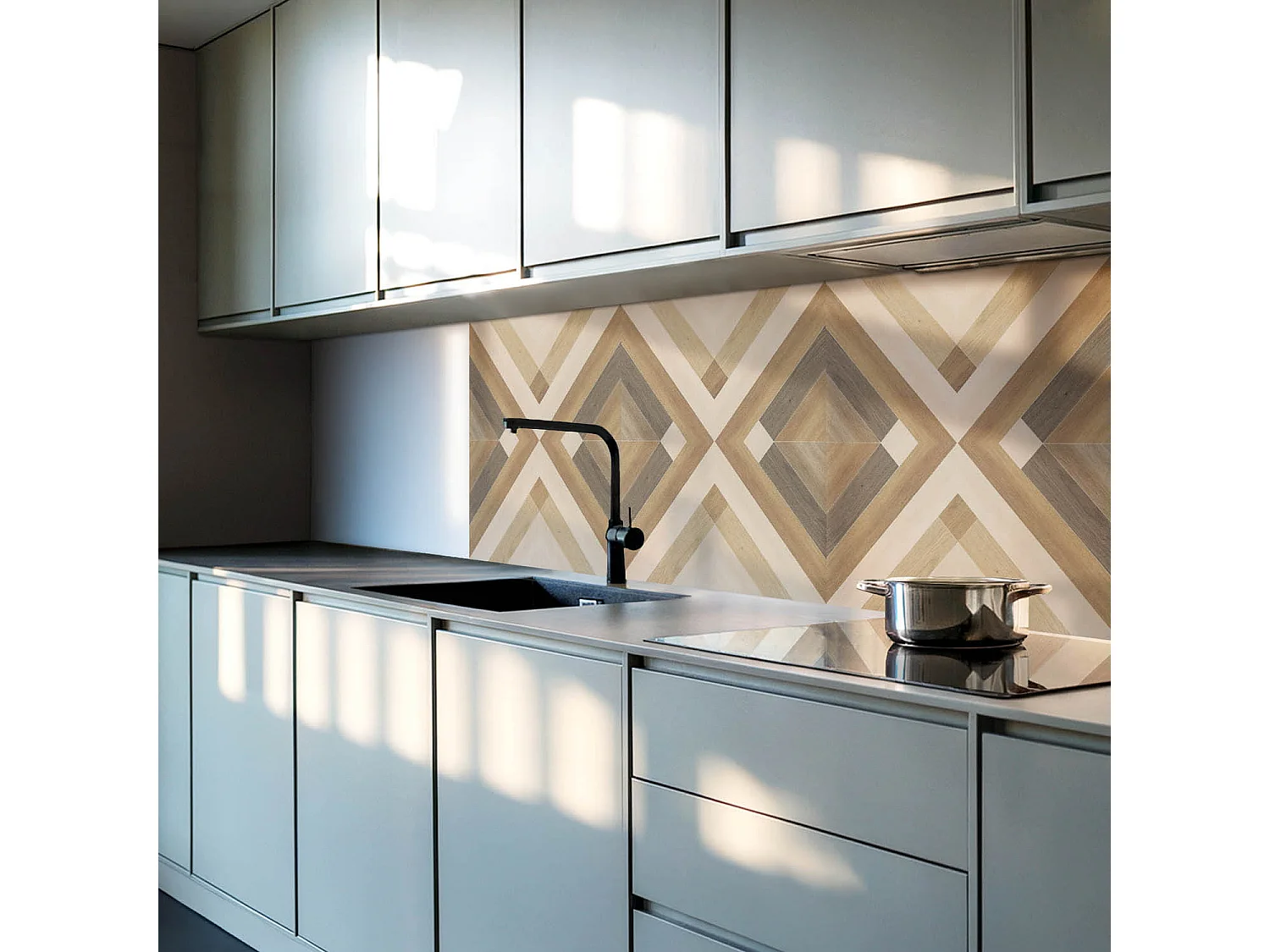 Wandpaneel selbstklebend, Wandverkleidung innen - 4 x 50 x 50 cm - Geometrisches Karomuster