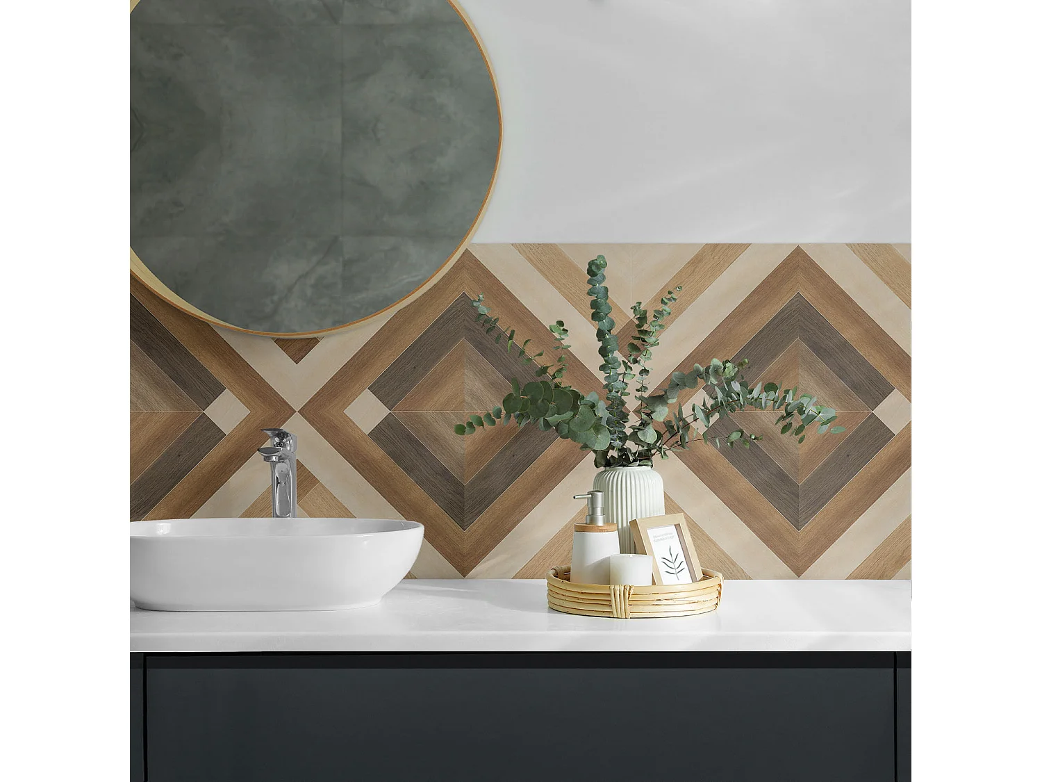 Wandpaneel selbstklebend, Wandverkleidung innen - 4 x 50 x 50 cm - Geometrisches Karomuster