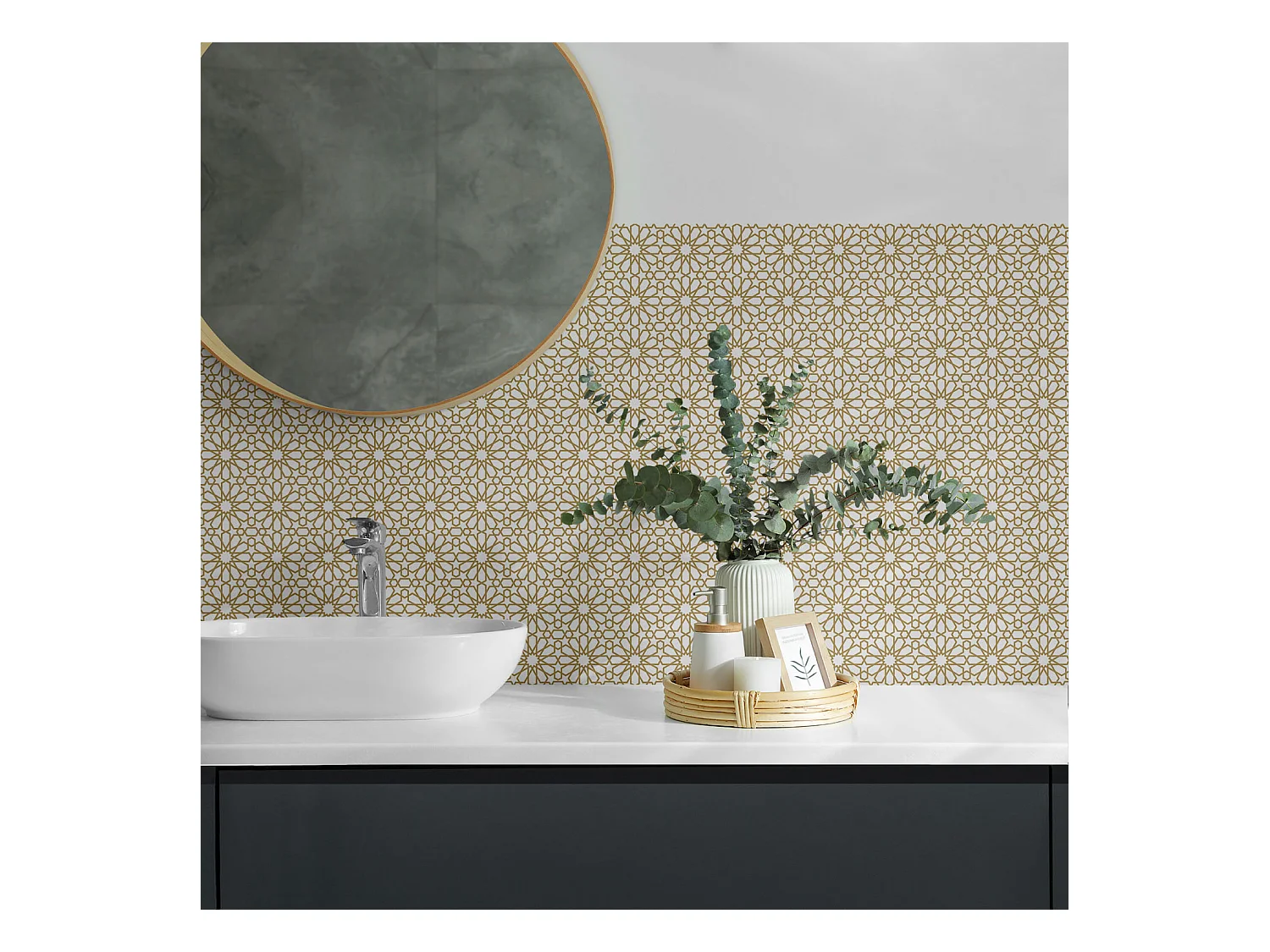 Carreaux autocollants PVC, Carrelage PVC adhésif - 20x20x20 - Motif géométrique avec étoiles