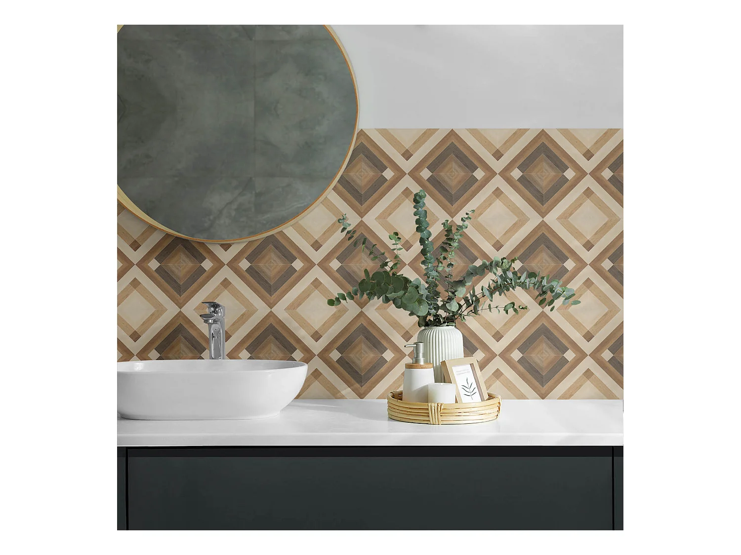 Wandpaneel selbstklebend, Wandverkleidung innen - 10x40x20 cm - Geometrisches Karomuster