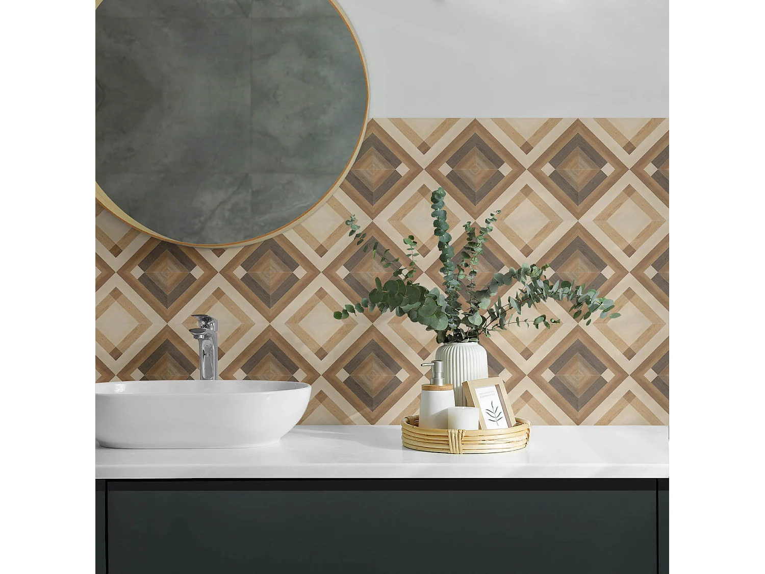 Wandpaneel selbstklebend, Wandverkleidung innen - 10x40x20 cm - Geometrisches Karomuster