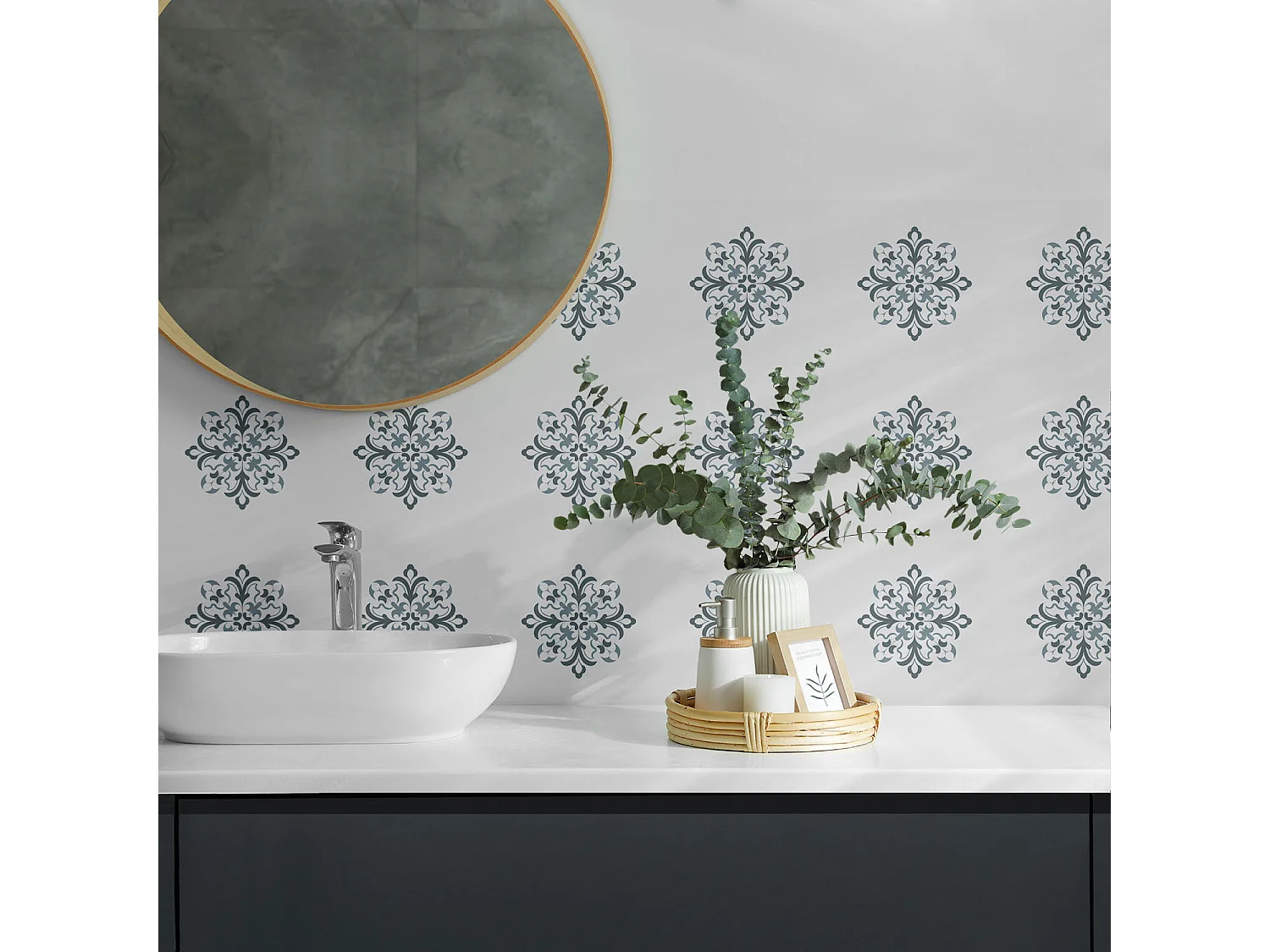 Selbstklebende Wandfliesen, Wandverkleidung innen - 20x20x20 - Blumenmuster in Symmetrie