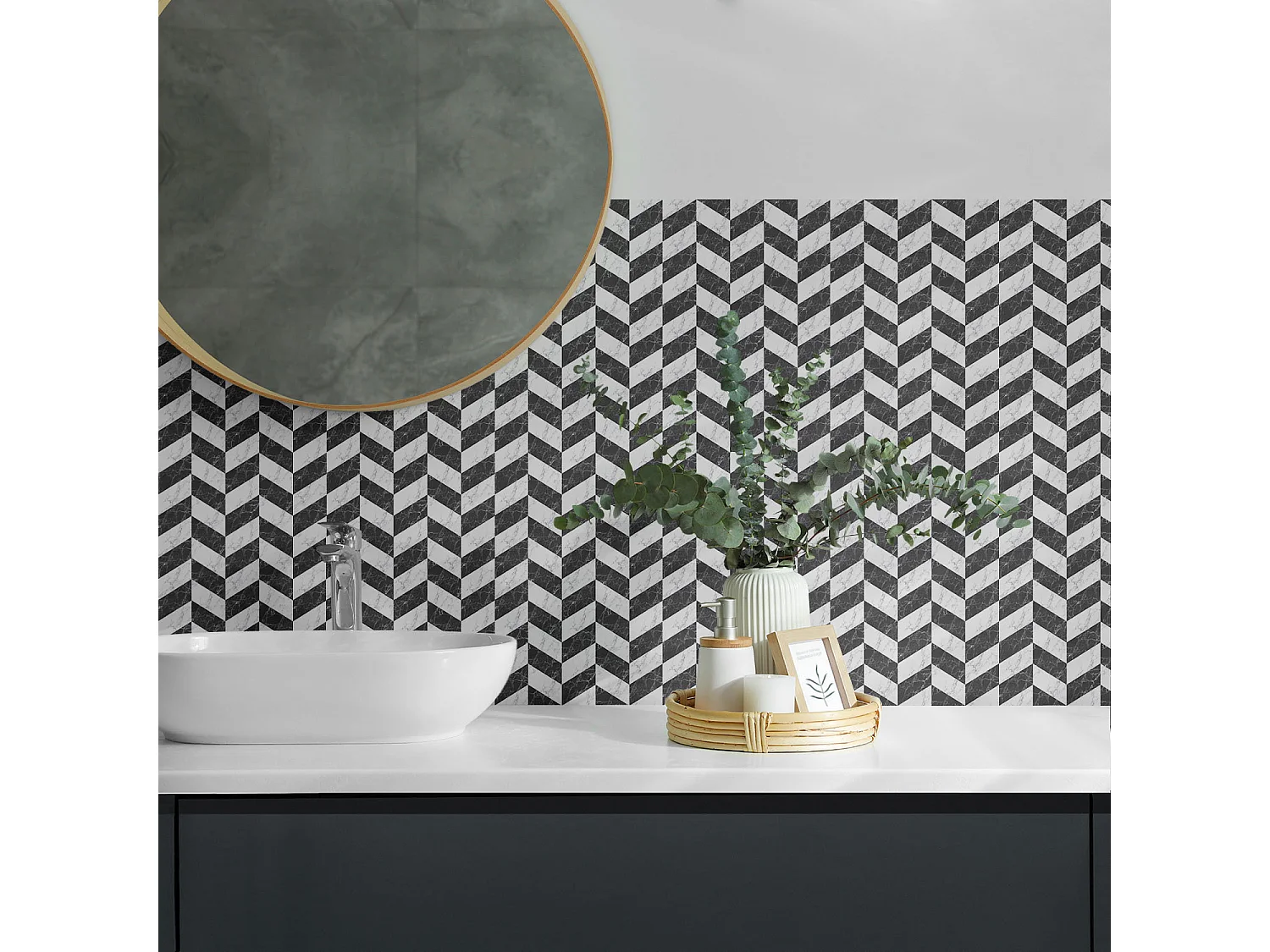 Selbstklebende Wandfliesen, Wandverkleidung innen - 20x20x20 - Marmor-Fischgrätenmuster