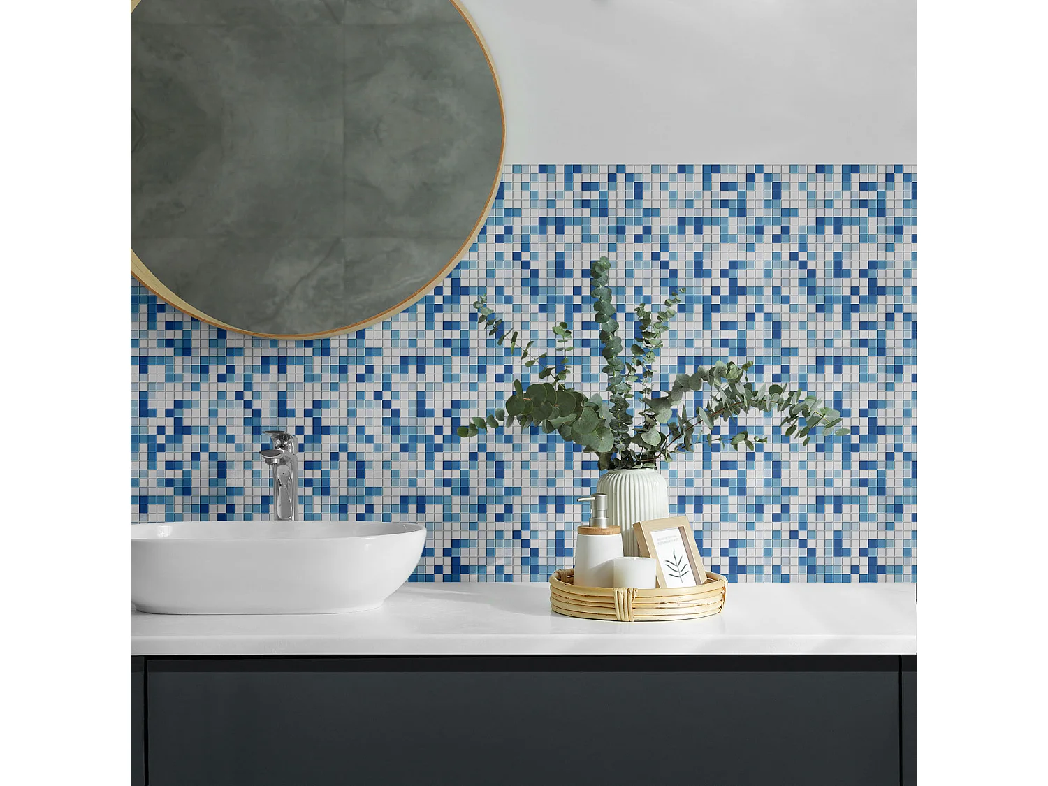 Selbstklebende Wandfliesen, Wandverkleidung innen - 20x20x20 - Mosaik in Blautönen