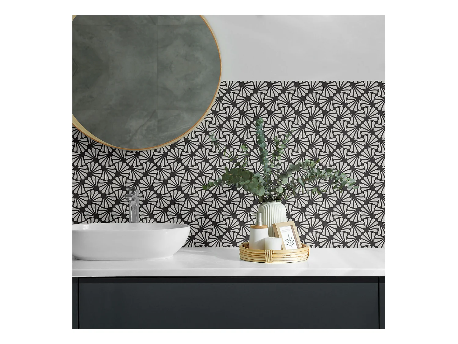 Carreaux autocollants PVC, Carrelage PVC adhésif - 20x20x20 - Motif de feuilles élégant