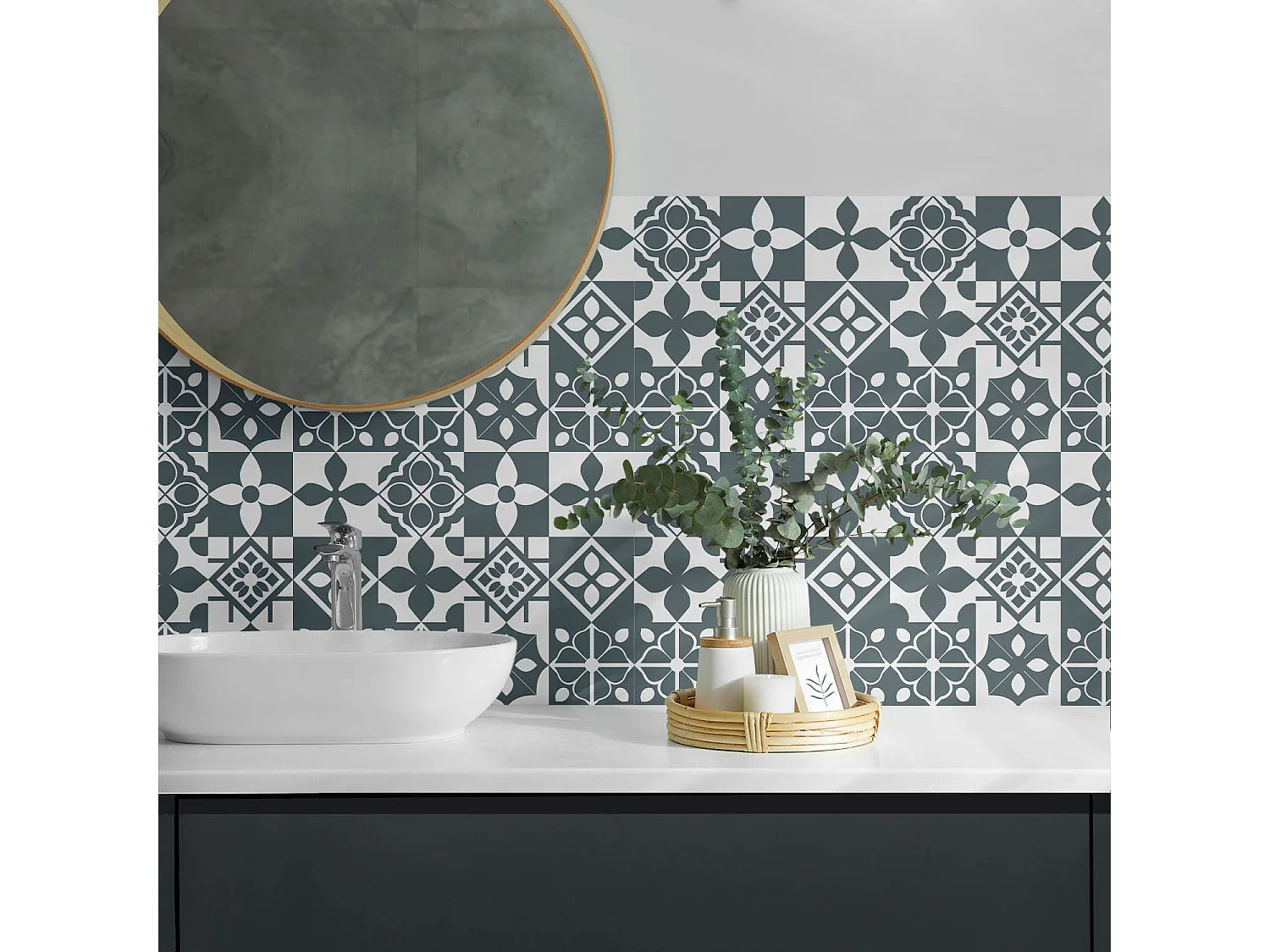 Panneaux muraux autocollants en vinyle imperméable - 6x60x30 cm - Motifs géométriques dans les carreaux