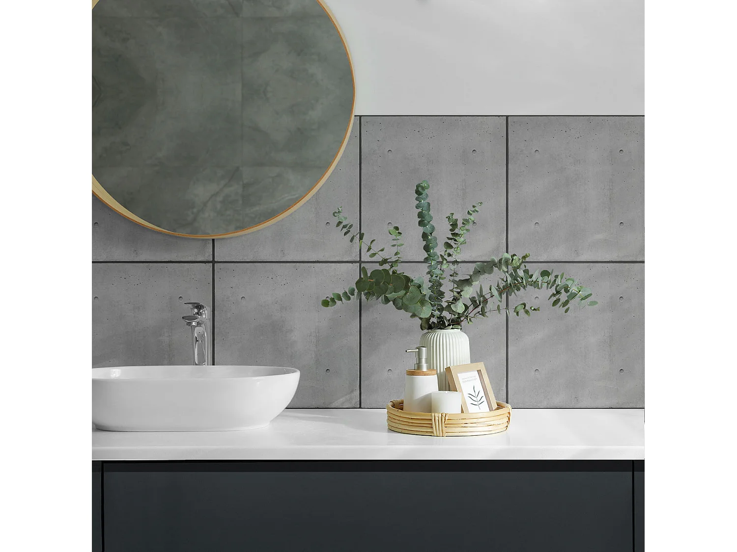 Carreaux autocollants PVC, Carrelage PVC adhésif - 9x30x30 - Texture de béton brut