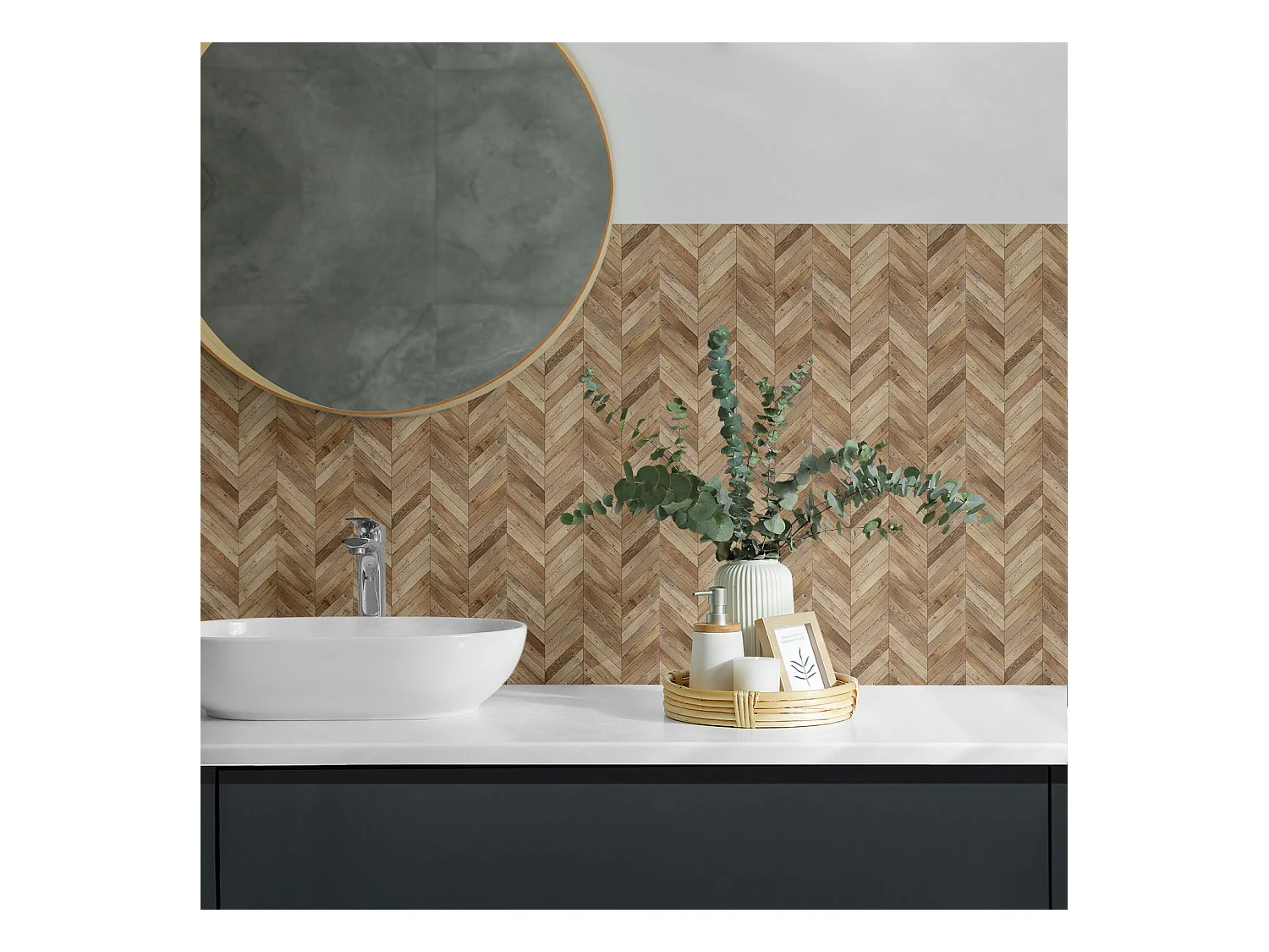 Selbstklebende Wandfliesen, Wandverkleidung innen - 20x20x20 - Fischgrätenmuster aus Holz