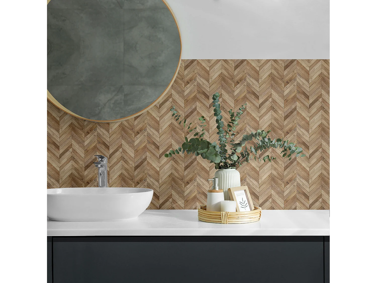 Zelfklevende wandtegels, wandbekleding, PVC wandtegels - 20x20x20 - Houten visgraatpatroon