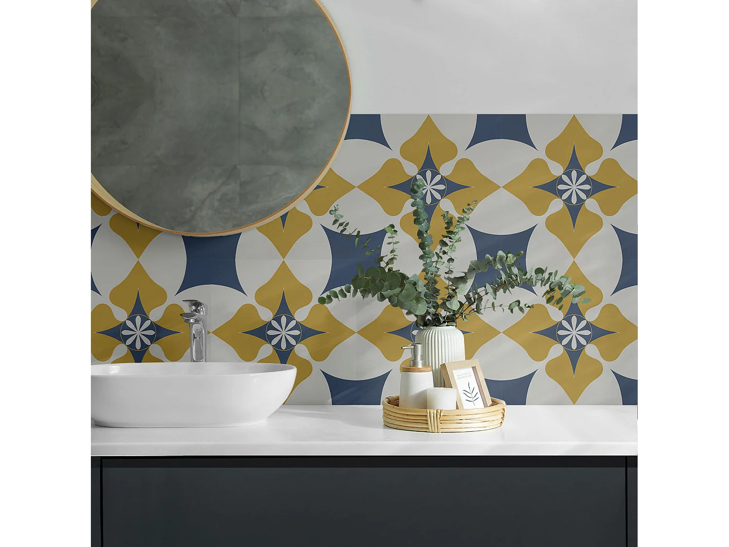 Carreaux autocollants PVC, Carrelage PVC adhésif - 9x30x30 - Motif floral avec symétrie