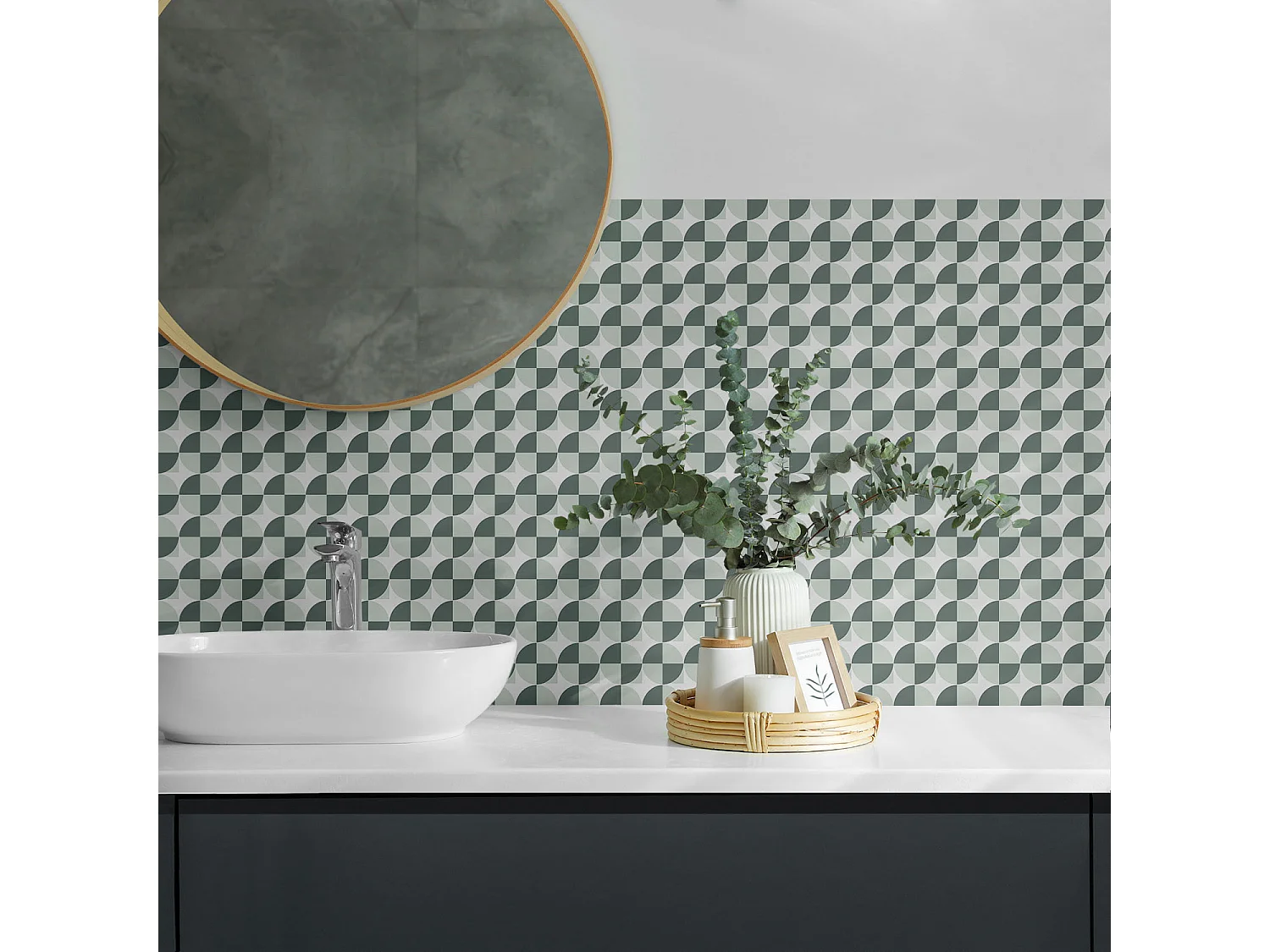 Selbstklebende Wandfliesen, Wandverkleidung innen - 20x20x20 - Geometrie von Kreisen und Quadraten