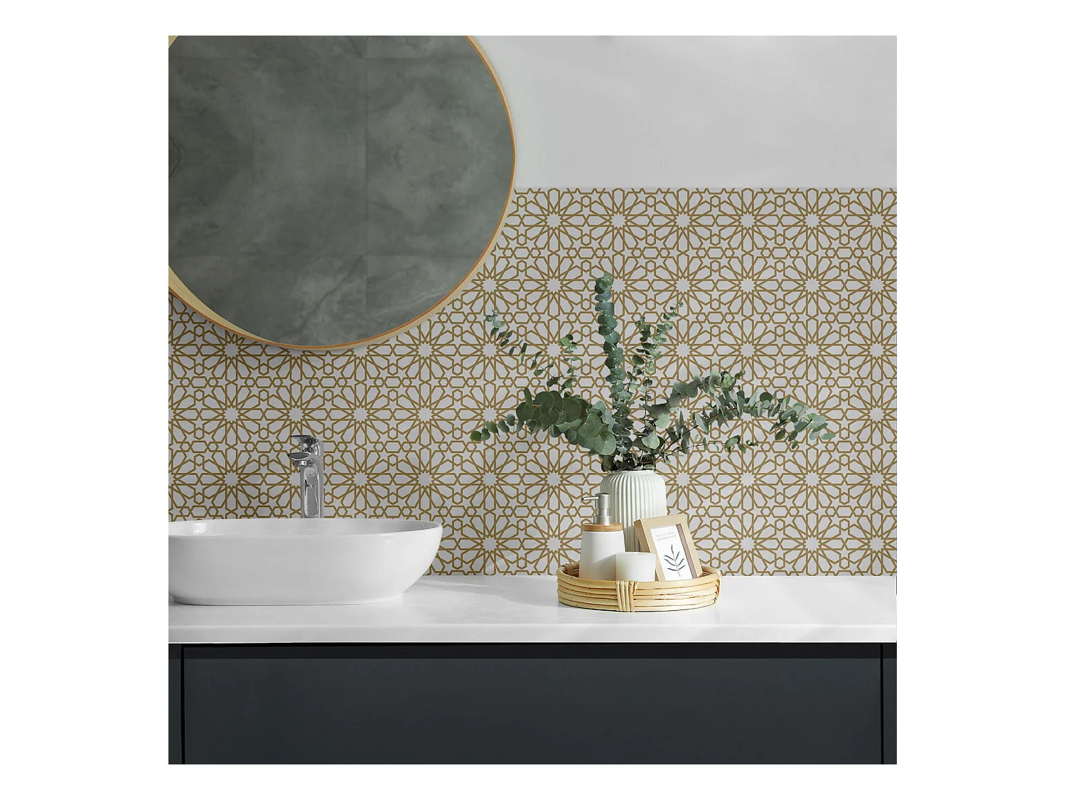 Carreaux autocollants PVC, Carrelage PVC adhésif - 9x30x30 - Motif géométrique avec étoiles