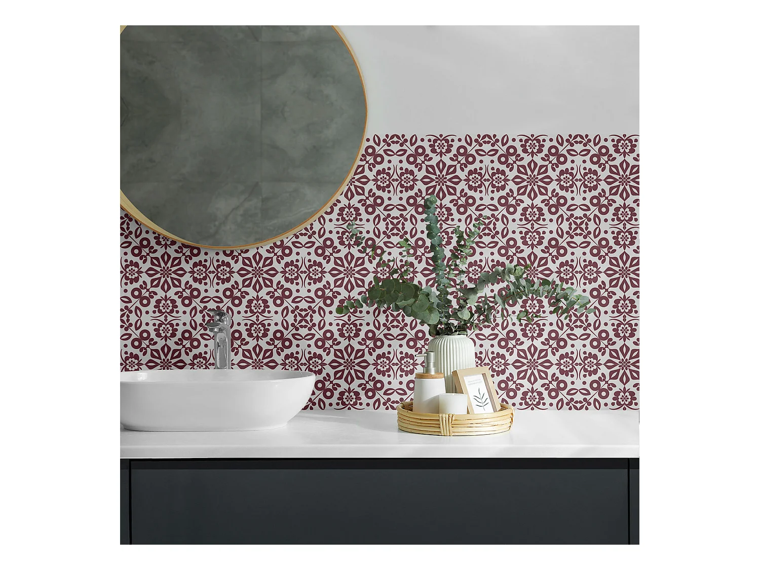 Selbstklebende Wandfliesen, Wandverkleidung innen - 20x20x20 - Blumenmuster mit Blättern