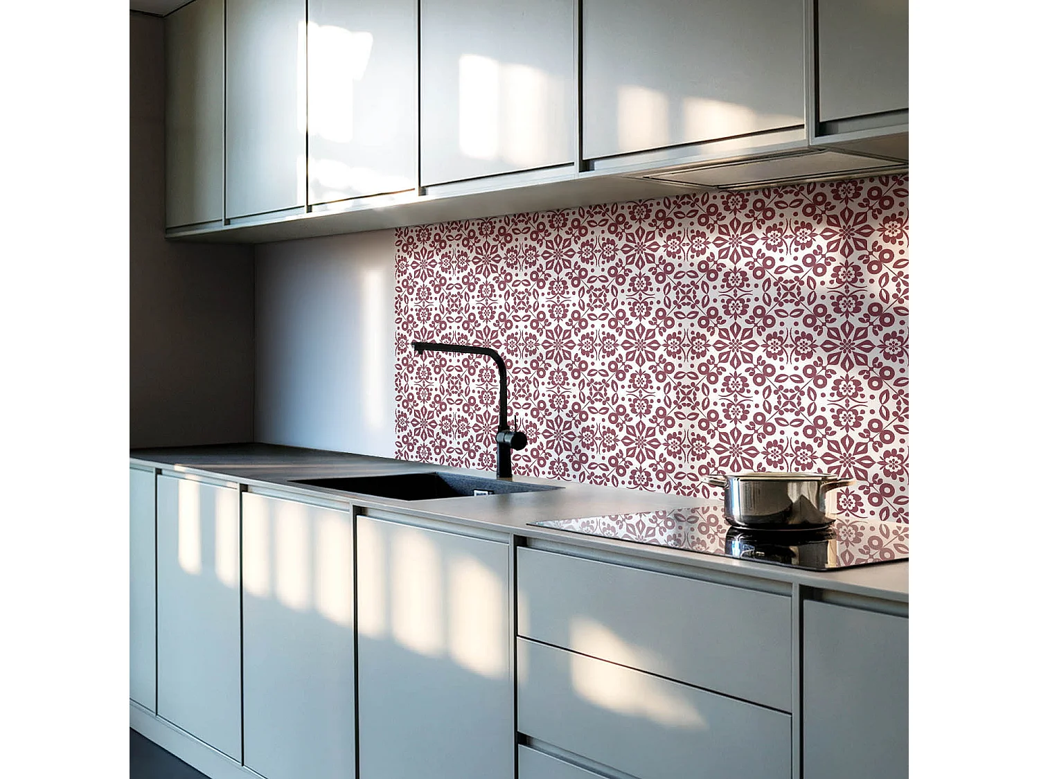 Carreaux autocollants PVC, Carrelage PVC adhésif - 20x20x20 - Motif floral avec des feuilles