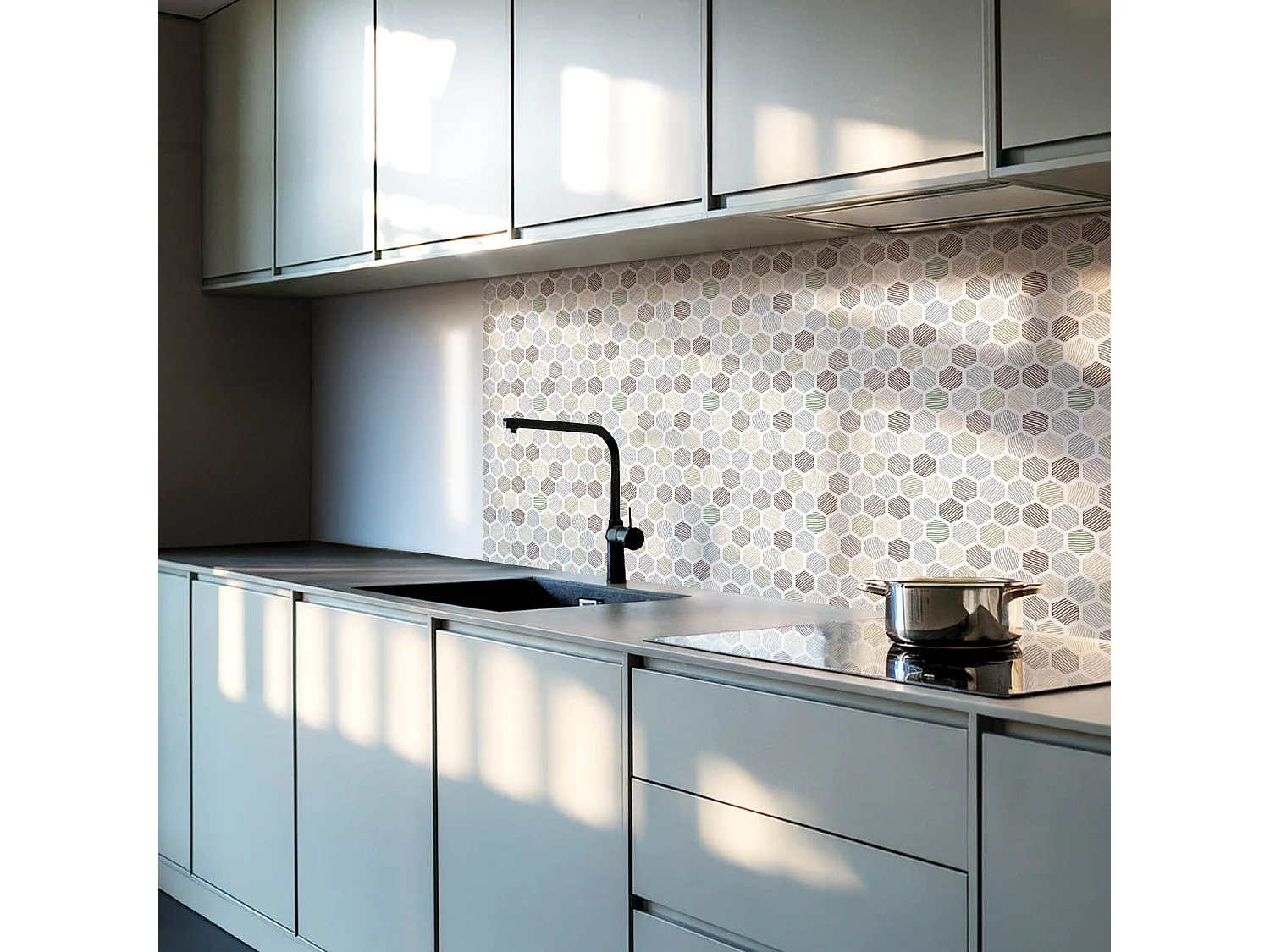 Carreaux autocollants PVC, Carrelage PVC adhésif - 20x20x20 - Modèle hexagonal avec des lignes