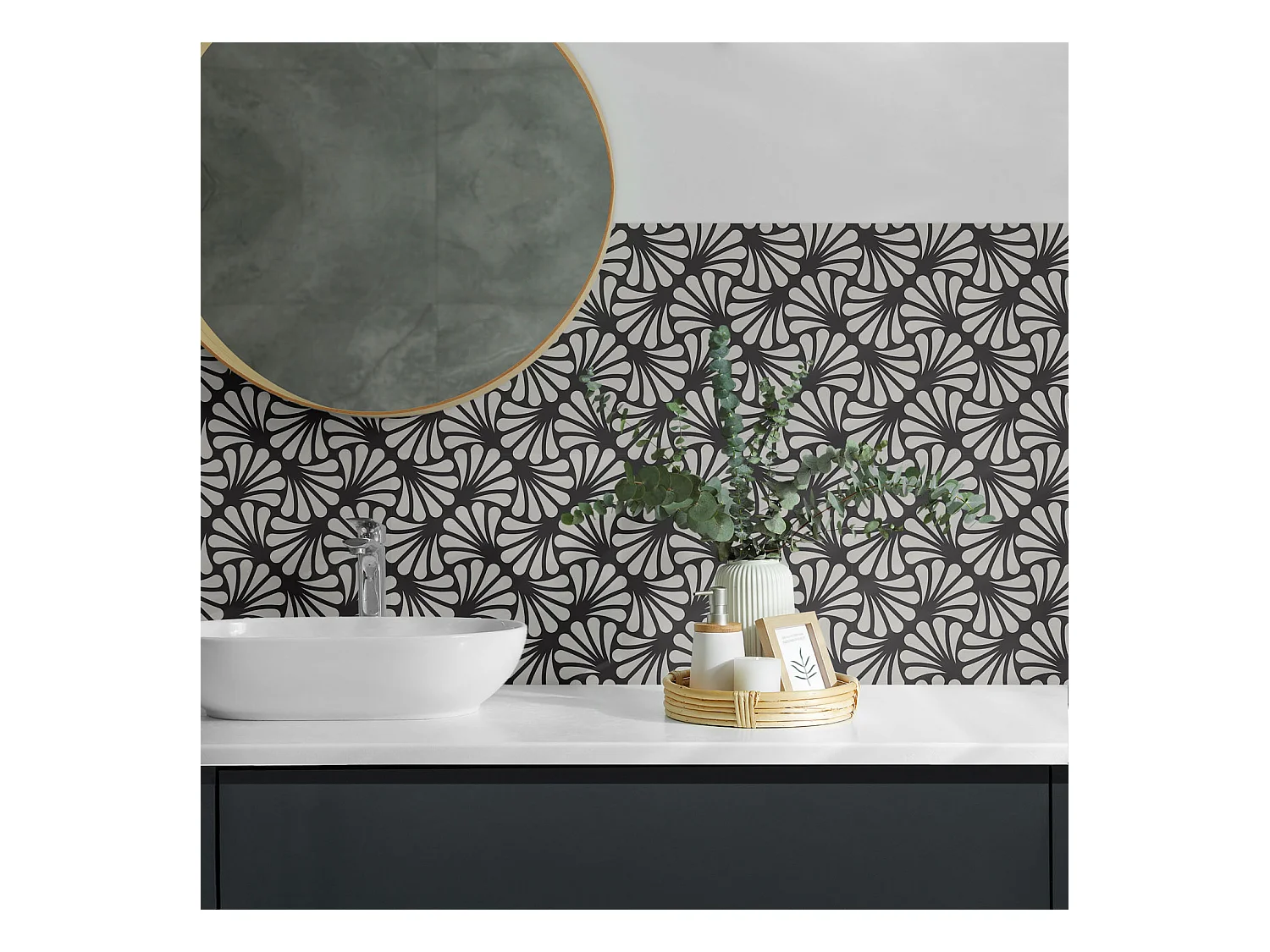 Carreaux autocollants PVC, Carrelage PVC adhésif - 9x30x30 - Motif de feuilles élégant