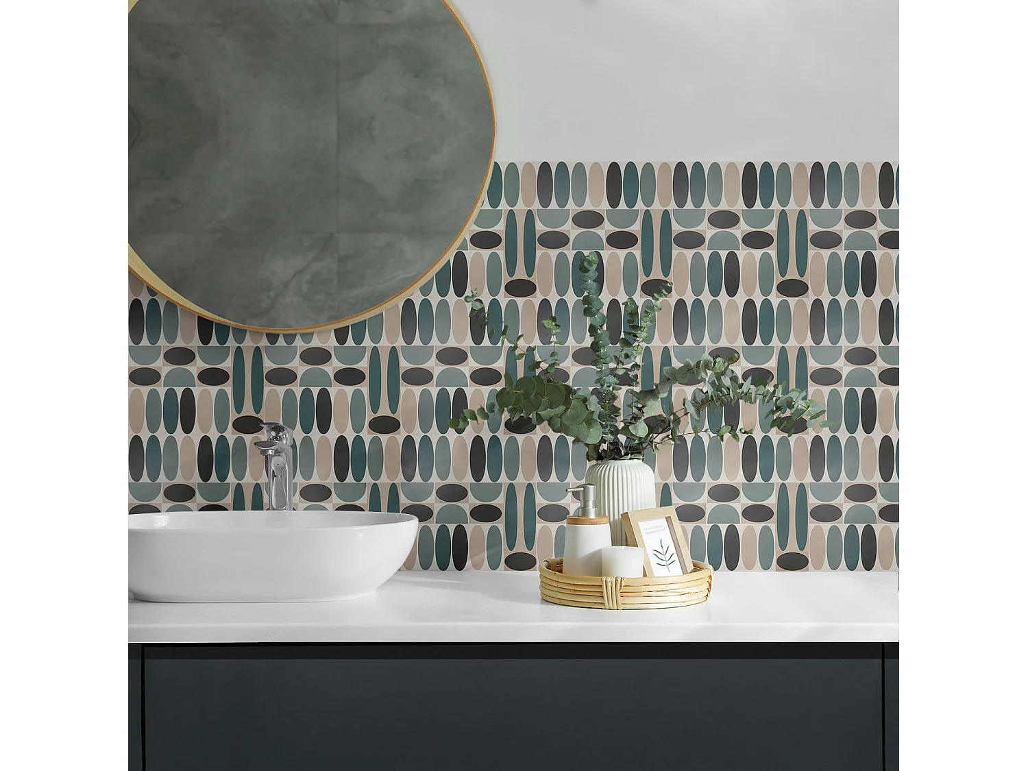 Selbstklebende Wandfliesen, Wandverkleidung innen - 20x20x20 - Muster aus ovalen Formen